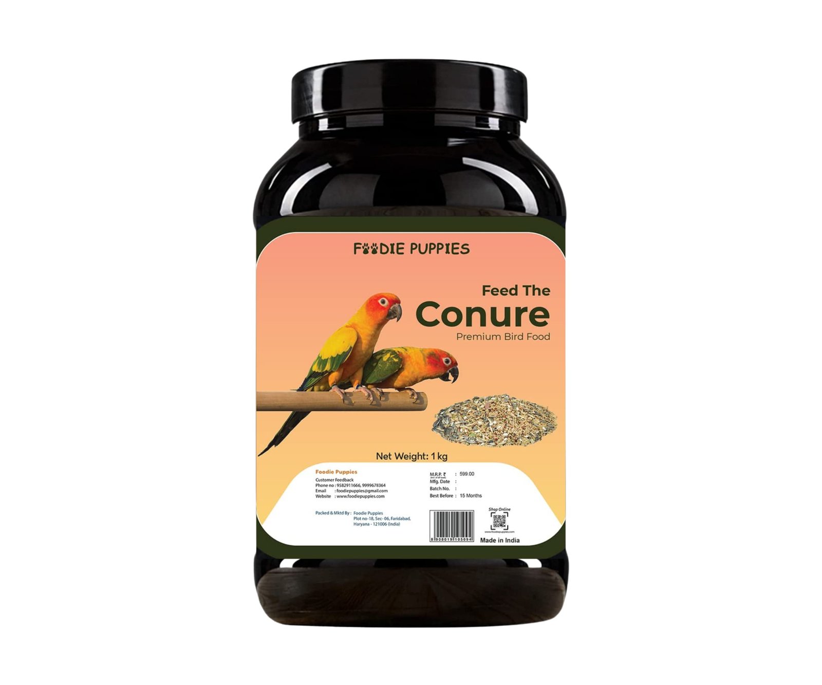 Foodie Puppies Bird Food For Conures - 1Kg | Natural And Healthy Premium Mix Seeds, Peas, Yellow Proso, Peanuts, Sunflower, O