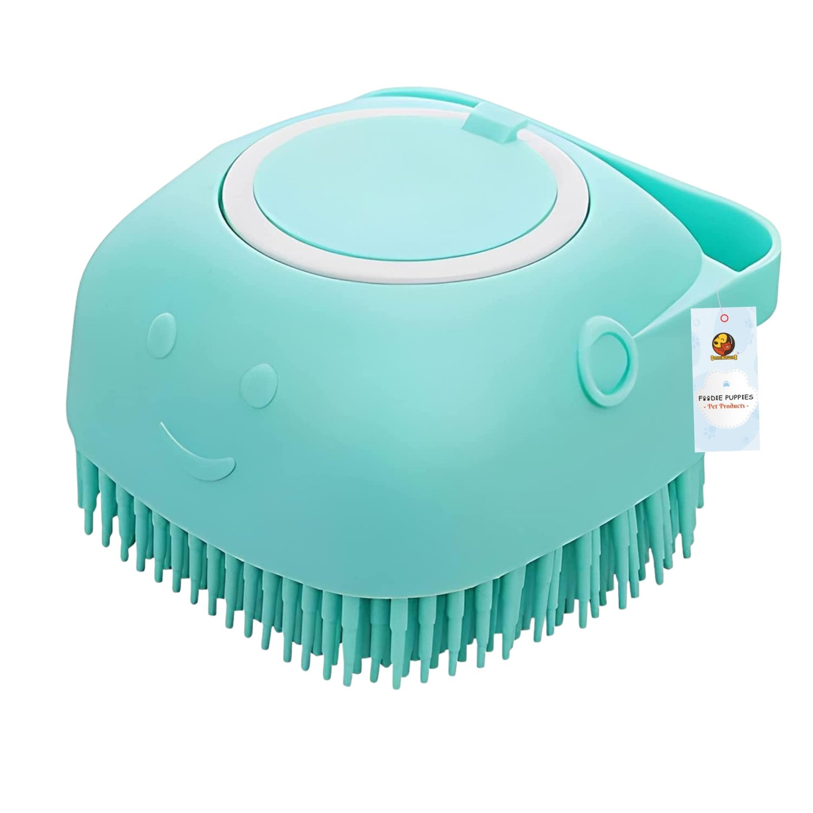 Foodie Puppies Dog Bath Brush Body Scrubber Shampoo Dispenser Tick Remover - (Silicone Dispenser Brush) for Shower Bathing an