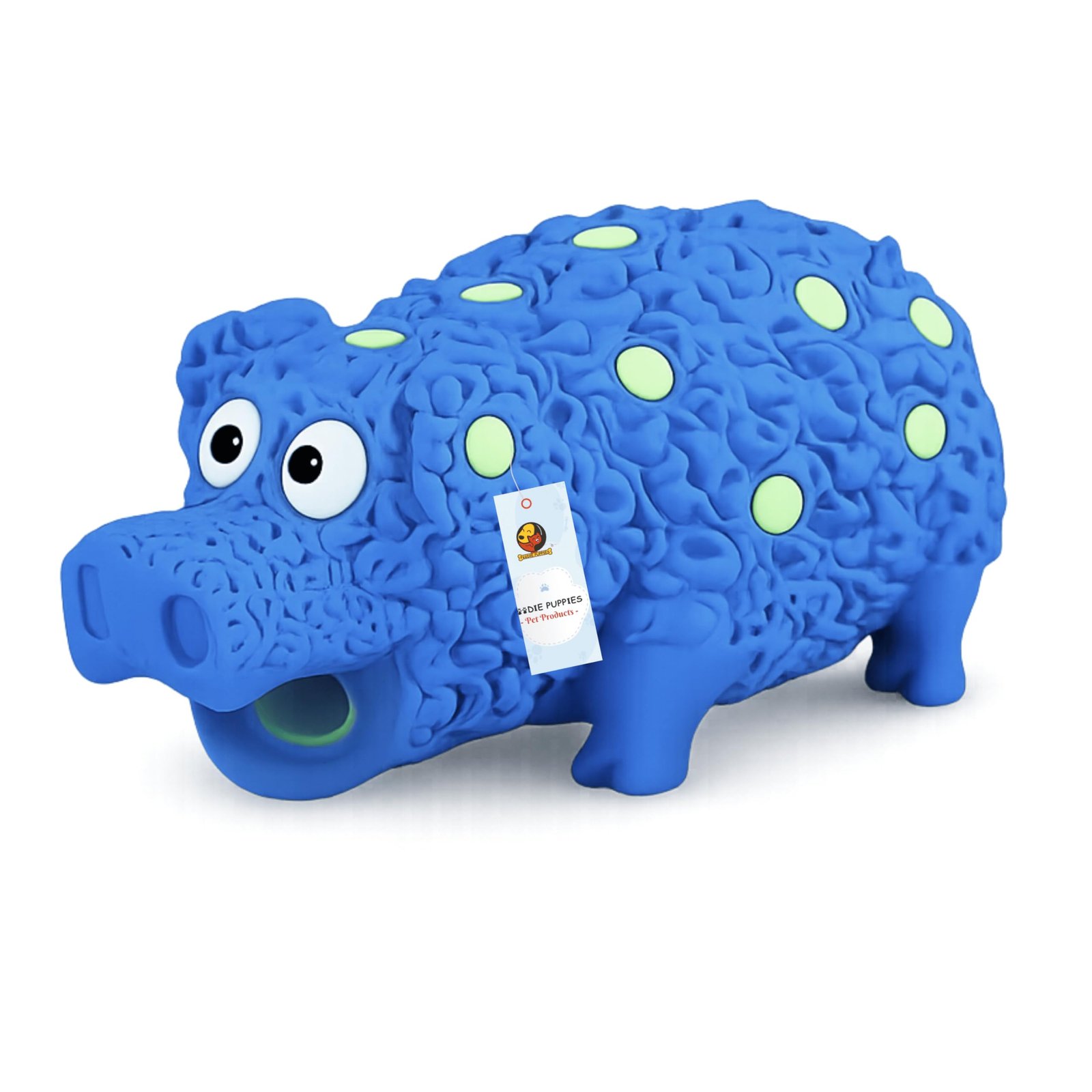 Foodie Puppies Dog Squeaky Chew Latex Toy - (Blue Dotted Grunter) | for Small Dogs & Puppies | Cotton Filled, Durable, Soft,