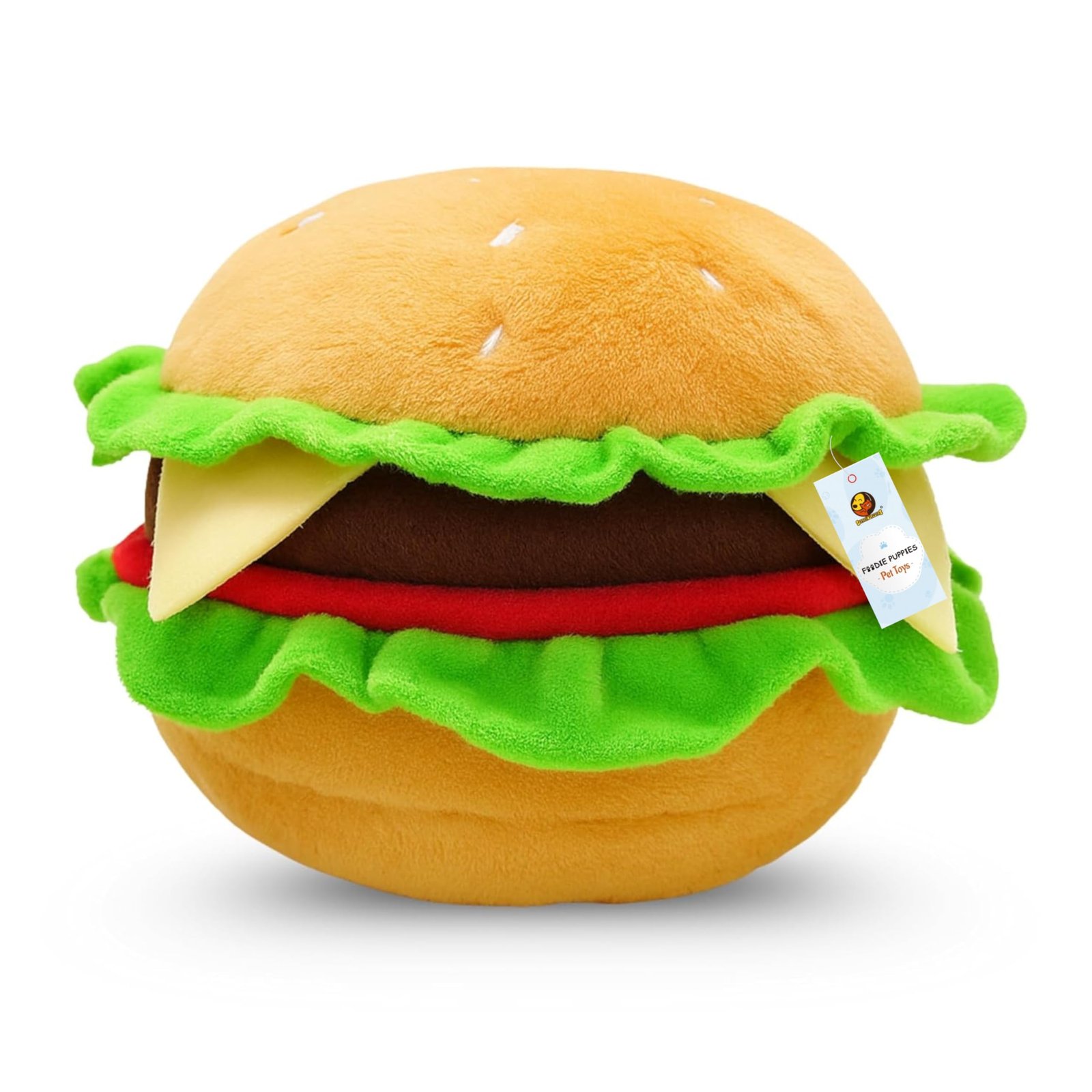 Foodie Puppies Dog Squeaky Plush Toy - (BurgerBun) | Durable, Bite-Resistant & Soft Stuffed Chew Toy | Safe, Fun & Interactiv