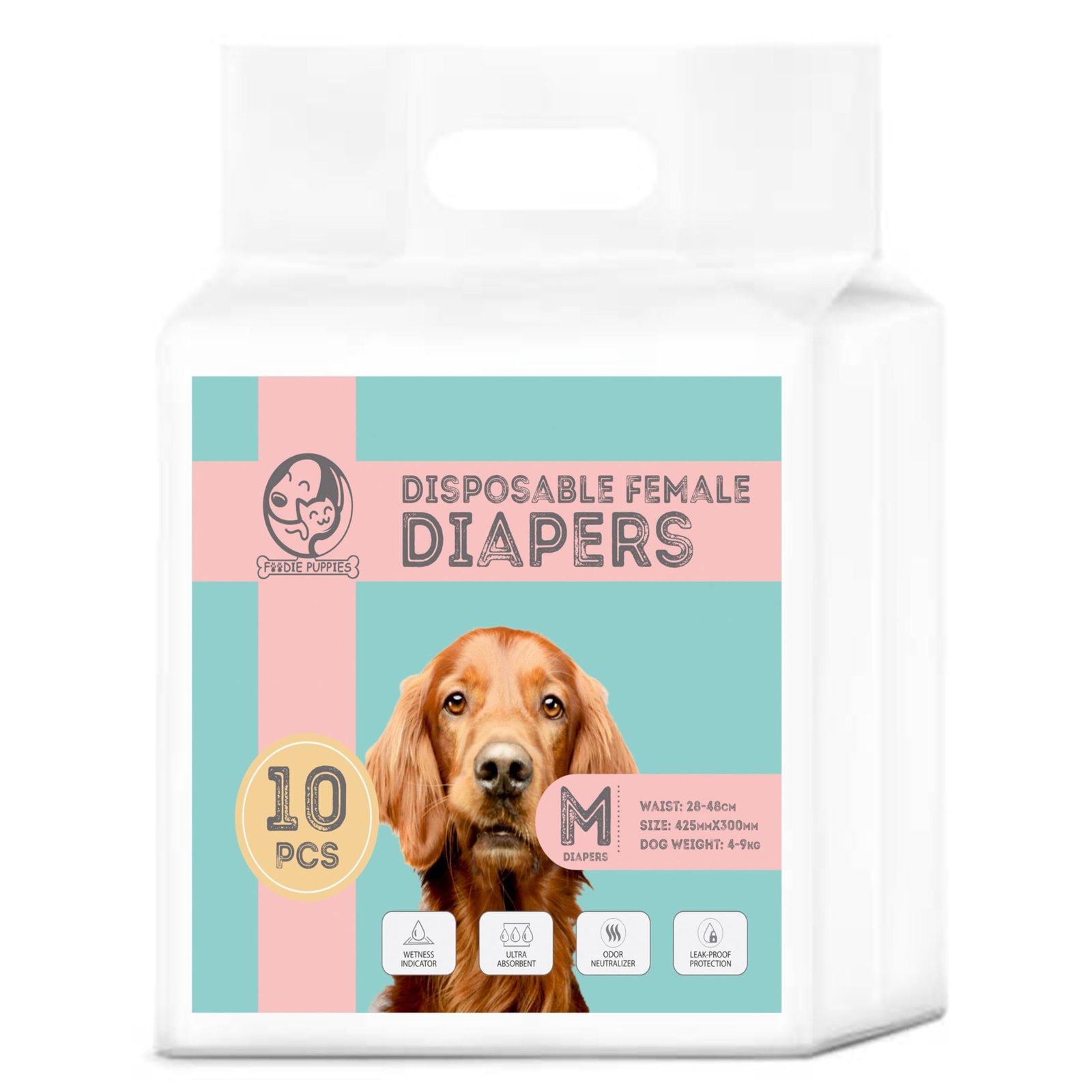 Foodie Puppies Dogs Disposable Diapers for Female Dog - (10Pcs, Medium) | Diaper Pants/Sanitary Cotton Underwear Nappy | Leak