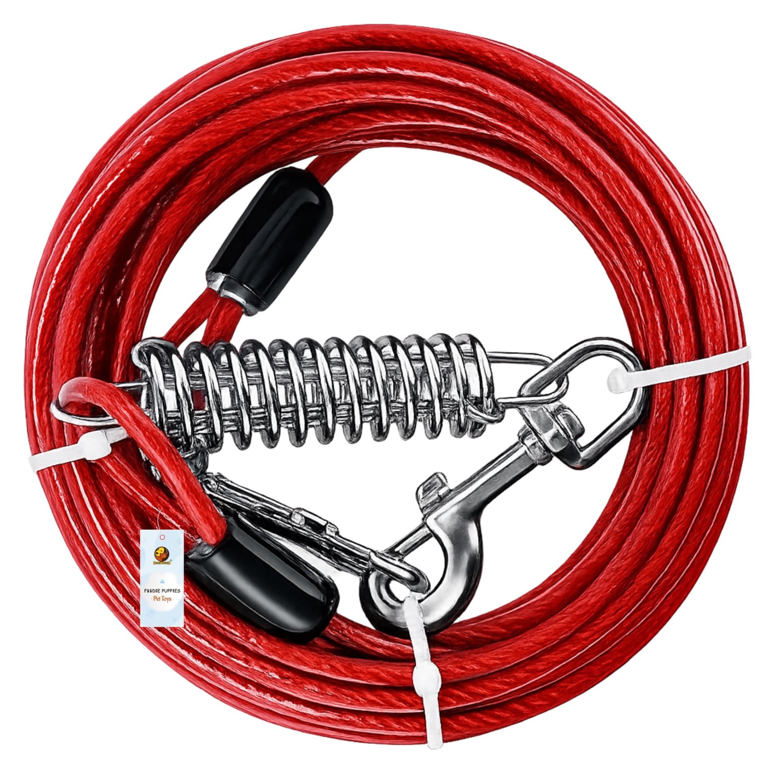 Foodie Puppies Extra Strong Red Tie-Out Cabel/Leash for Dogs Upto 51Kg (20 - Feet, 4mm) | Vinyl Coated Galvanized Leash, Tang