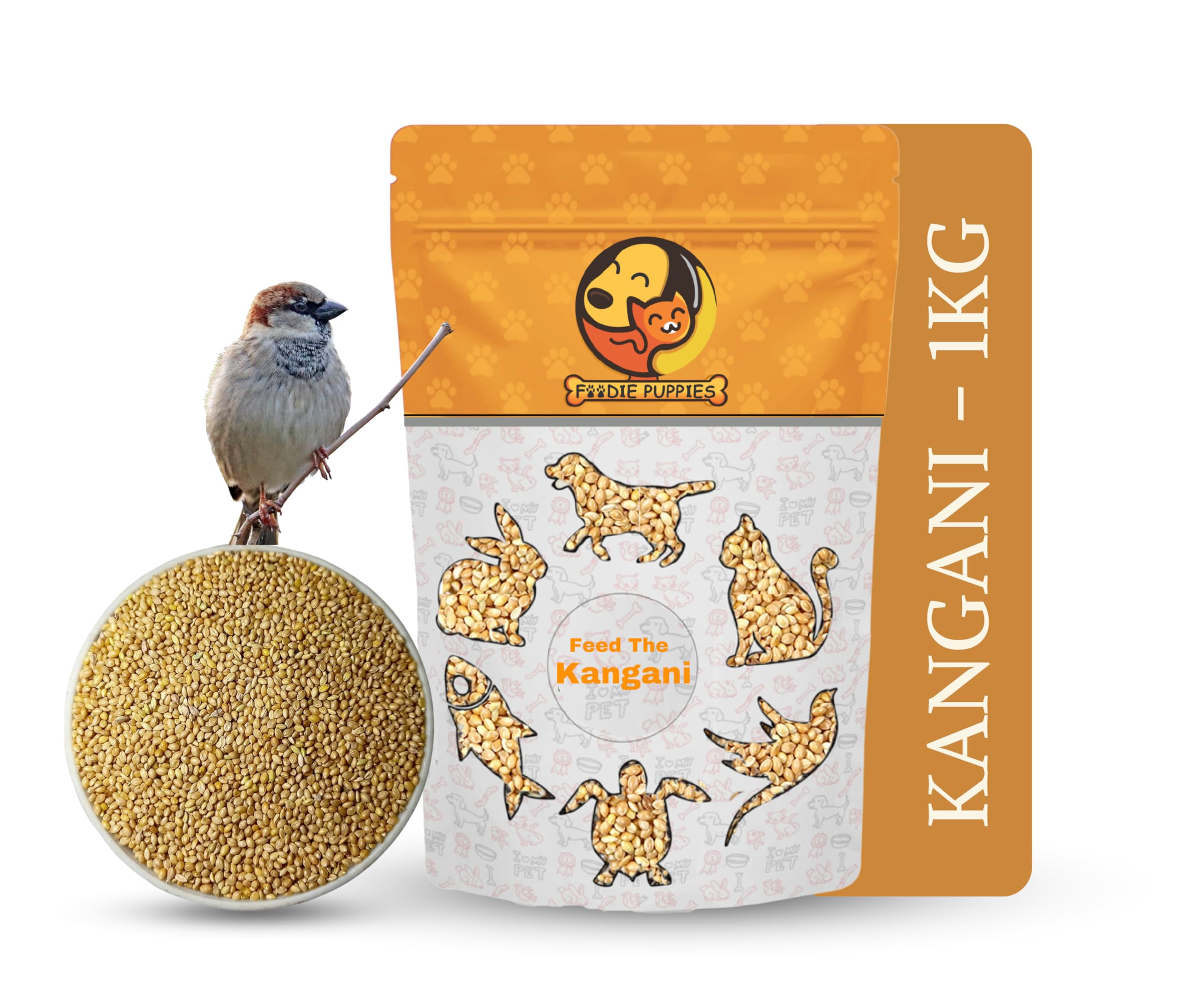 Foodie Puppies Foxtail Millet Kangni Seeds Bird Food - (1Kg, Pouch), High-Fiber Balanced Nutritious Daily Diet for All Bird T