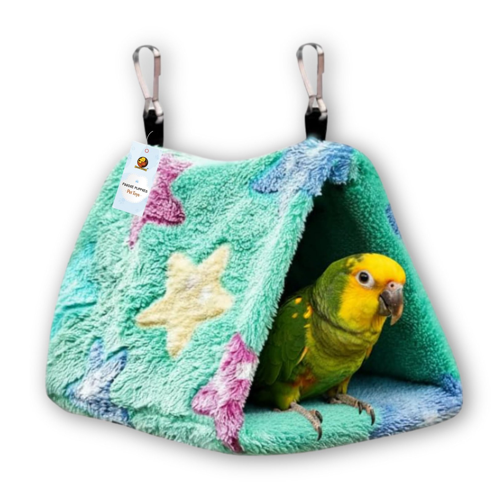 Foodie Puppies Hanging Bird Hammock for Cage with Metal Hooks - (Triangular Hut) | Soft Plush Nest for Parakeets, Cockatiels