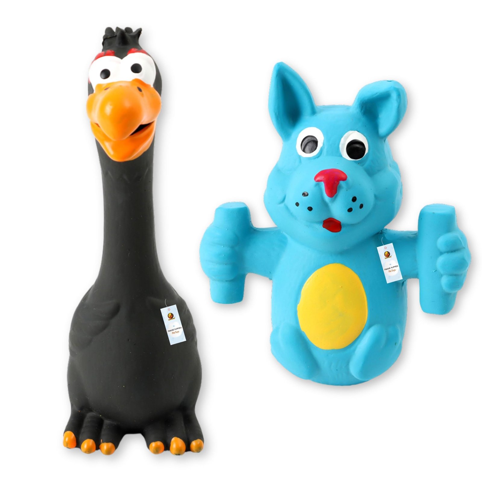 Foodie Puppies Latex Squeaky Dog Toys Combo - (Black Eagle and Blue Doggy) | Durable, Animal Design Chew Toy for Teething, Fe