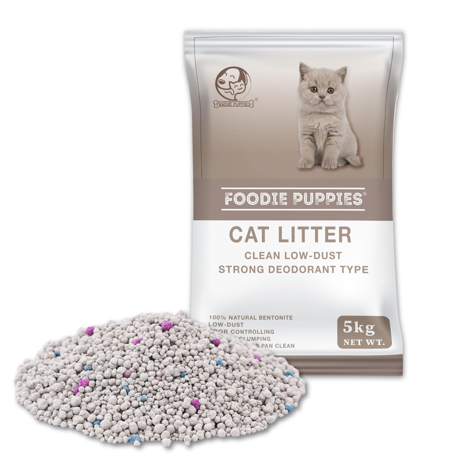 Foodie Puppies Natural Bentonite Cat Litter Sand - 5kg with Lavender Fragrance for Cats and Kittens | Clean Low-dust Strong D
