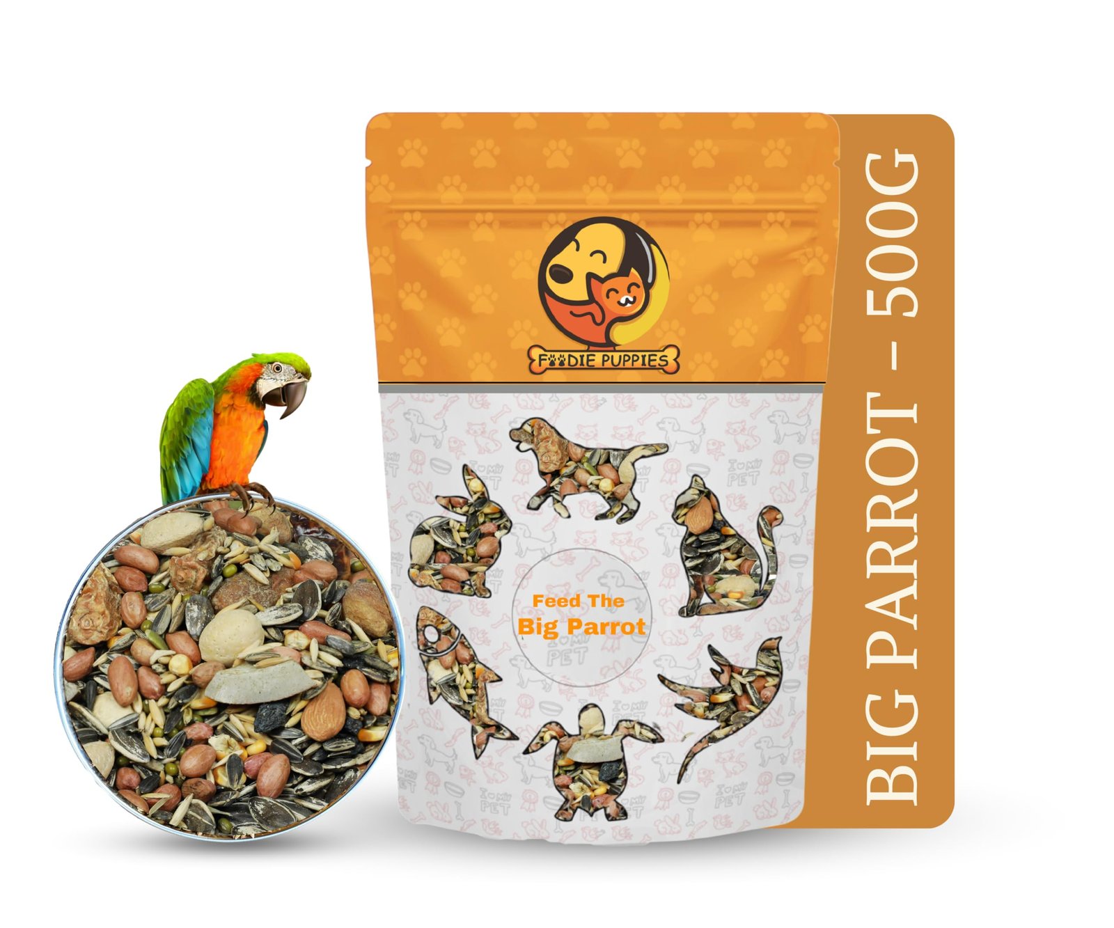 Foodie Puppies Parrot Bird Food for Big Parrot Birds - (500g, Pouch) Mix Seeds Fortified with Almonds, Peanuts, Pumpkin Seeds
