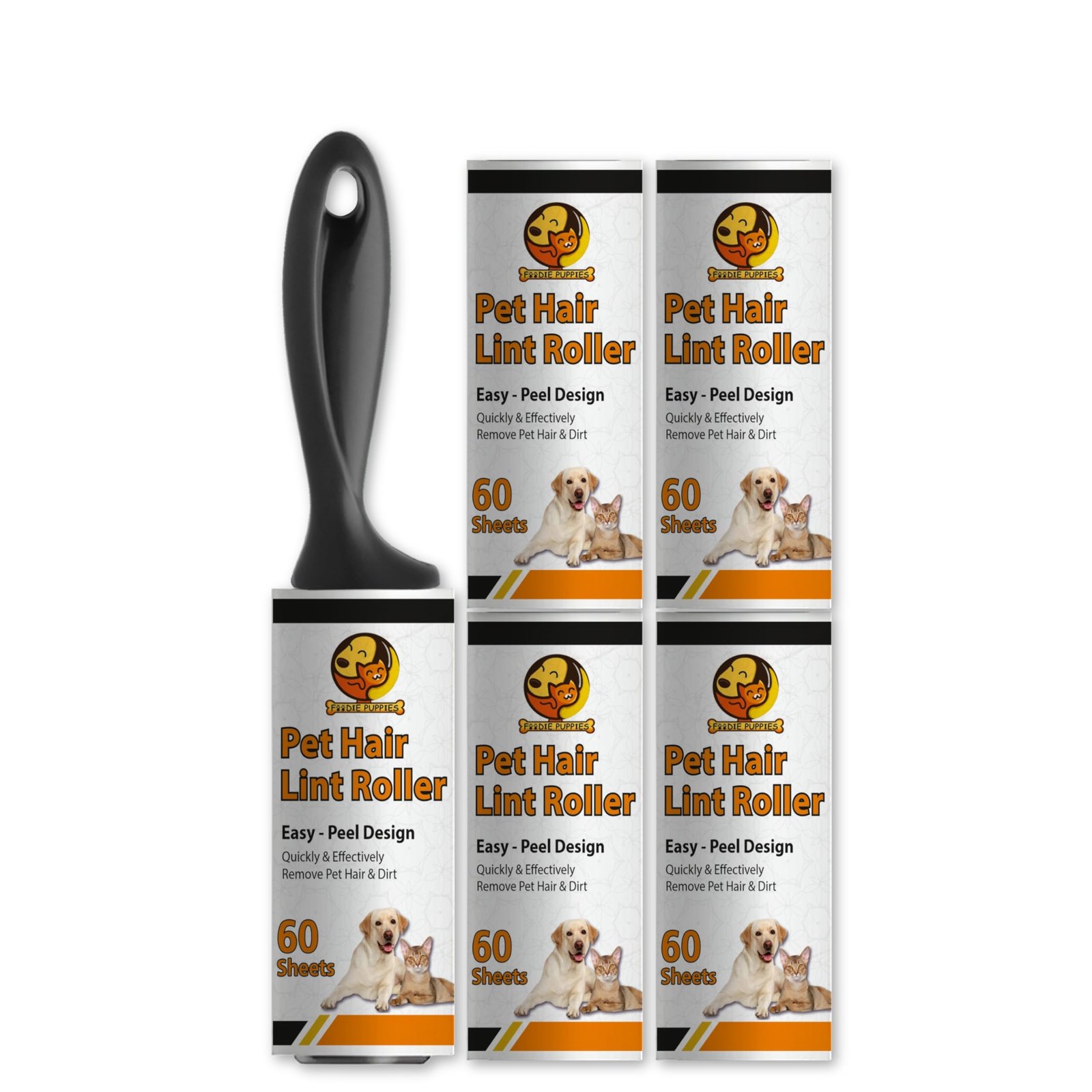 Foodie Puppies Pet Hair Remover Lint Roller with Handle and 4 Refills (300 Sheets), Hair Remover for Dogs and Cats, Ideal for