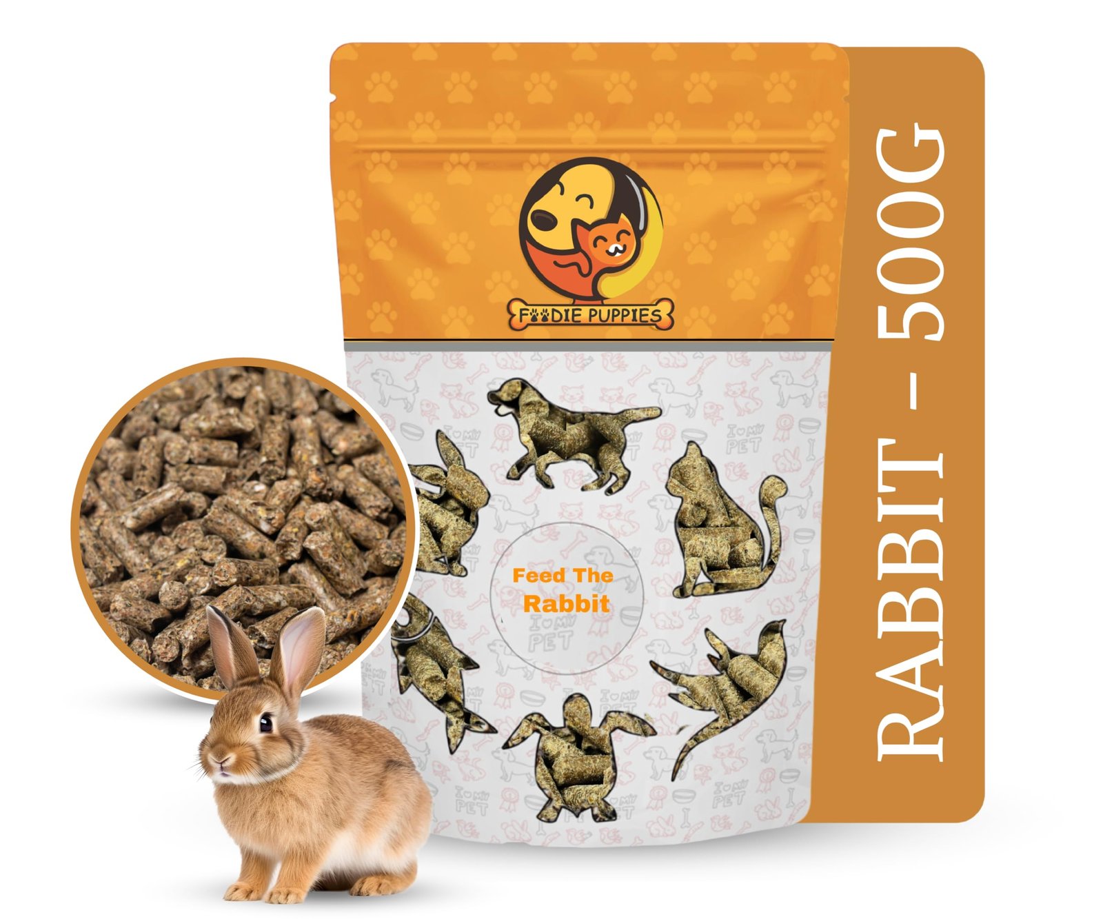 Foodie Puppies Premium Rabbit Pellet Food - (500gm - Pouch) with Essential Nutrients and High Fiber Content, Vegetable Flavor