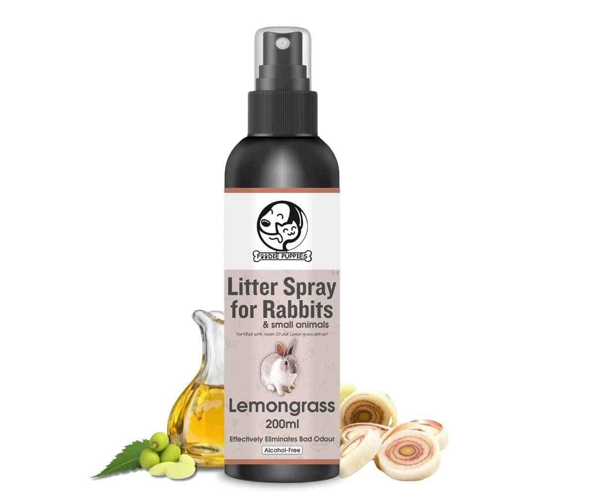 Foodie Puppies Rabbit Litter Spray - 200 ml | Odour Remover from Cages and Living Area | Fortified with Neem Oil and Lemon Gr