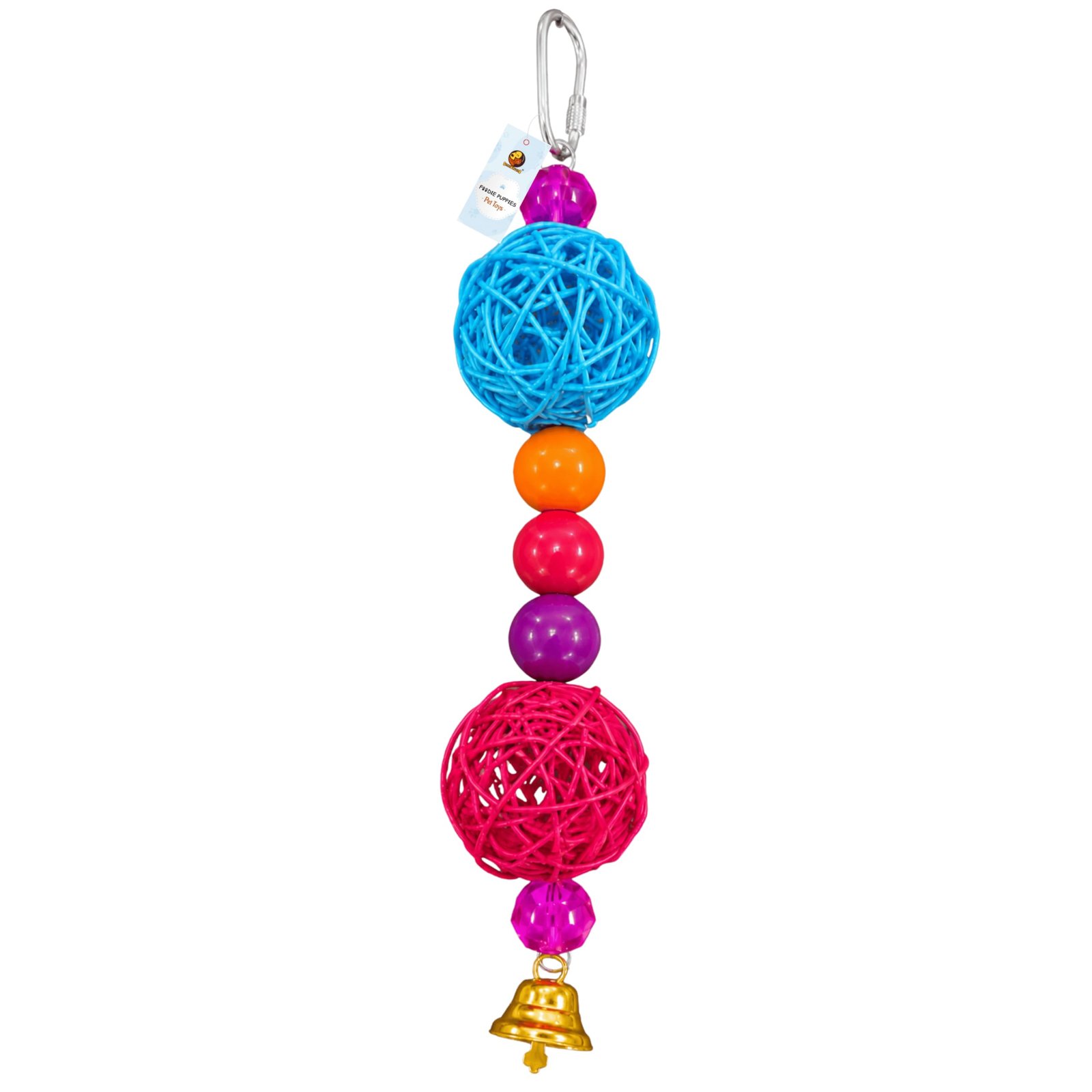 Foodie Puppies Rattan Ball Hanging Chew Toy for Birds (Vine Bell) with Colourful Wooden Beads & Bell, Interactive Foraging Ca