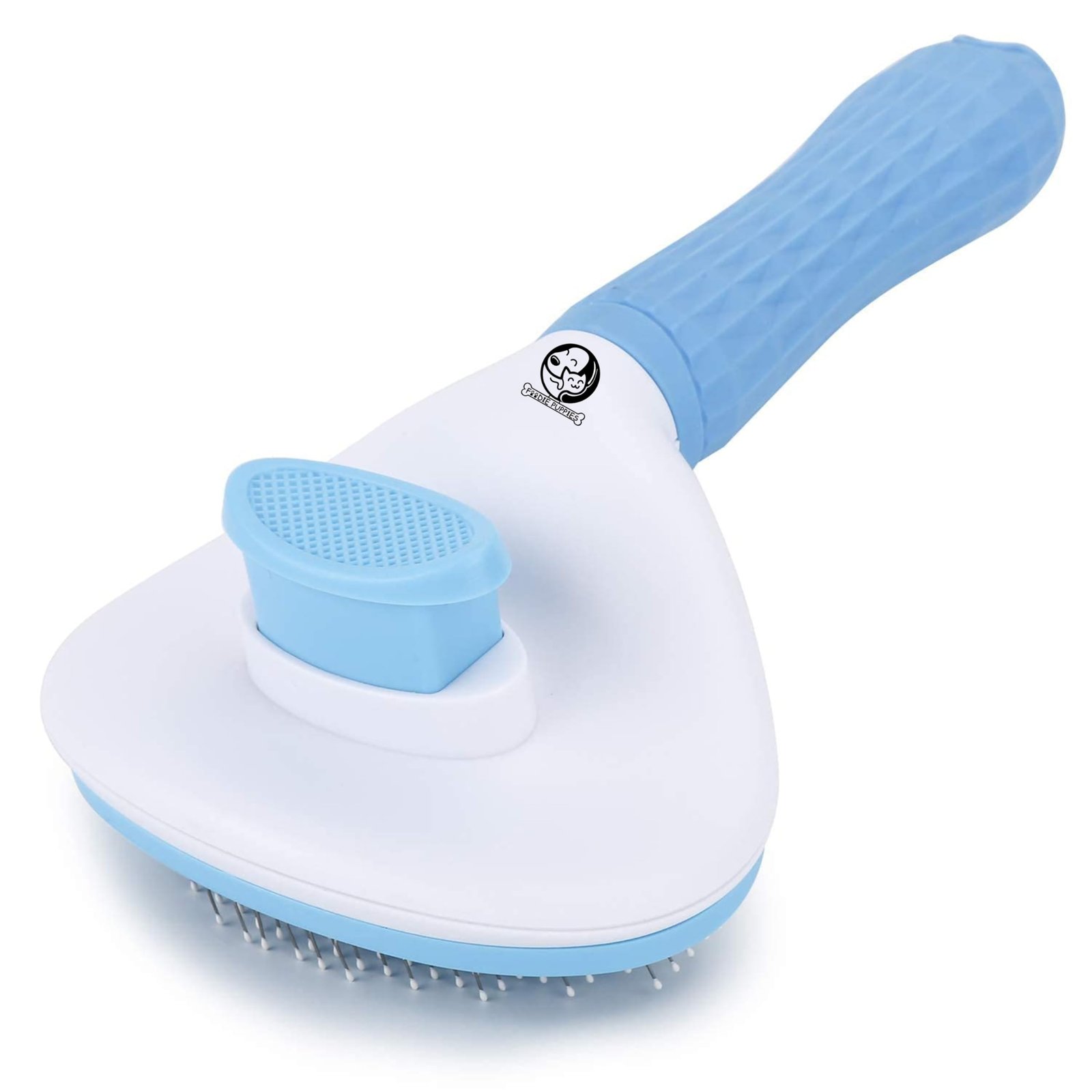 Foodie Puppies Self Cleaning Slicker, Pet Grooming Shedding Brush for Dogs and Cats (Push to Clean Slicker, Oval) - Easy to R