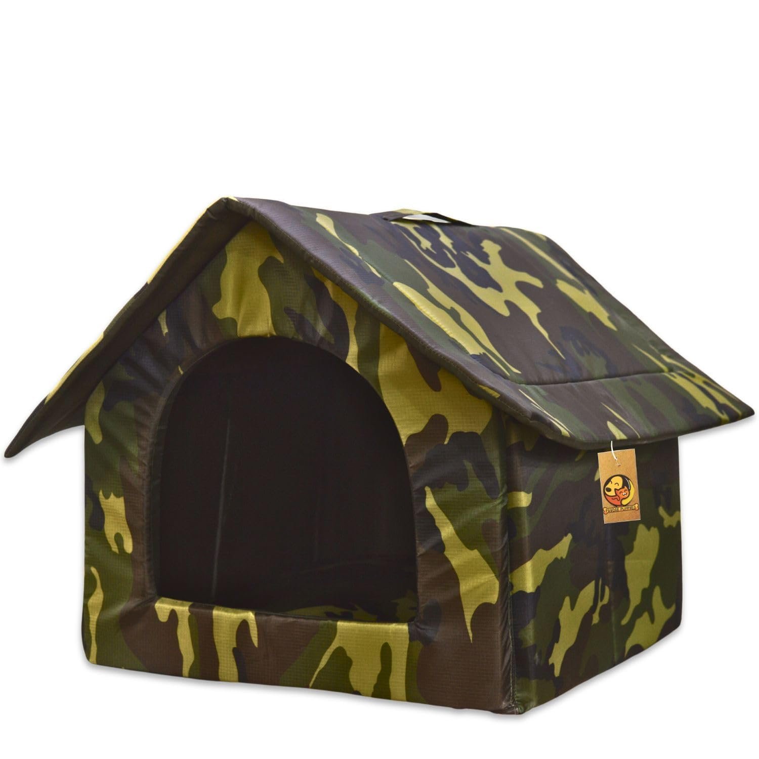 Foodie Puppies Soft & Light Weight Designer Luxurious Foldable Hut Army Print Large Pet Tent/Kennel/House/Hut for Cats/Kitten
