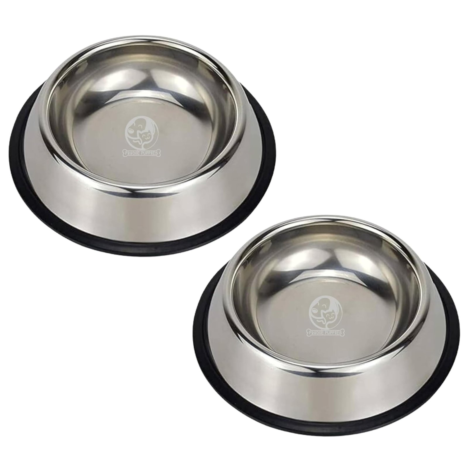 Foodie Puppies Stainless Steel Dog Bowl - (450ml, Pack of 2) Pet Feeder Water Food Bowl Non-Slip Puppy Dishes for Small Dogs,