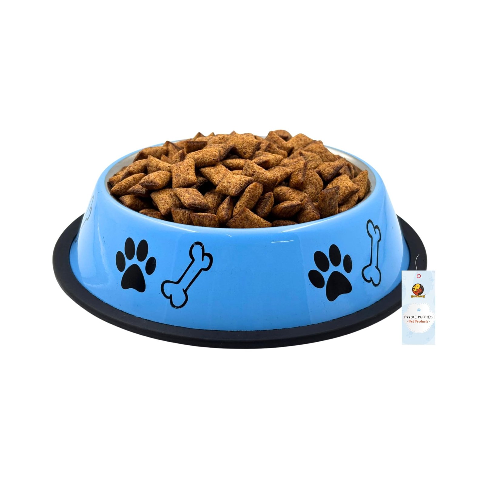 Foodie Puppies Stainless Steel Paw Bone Printed Bowl for Dogs, Cats & Any Pets - 1800ml, Large (Sky Blue) I Non-Skid Rubber B