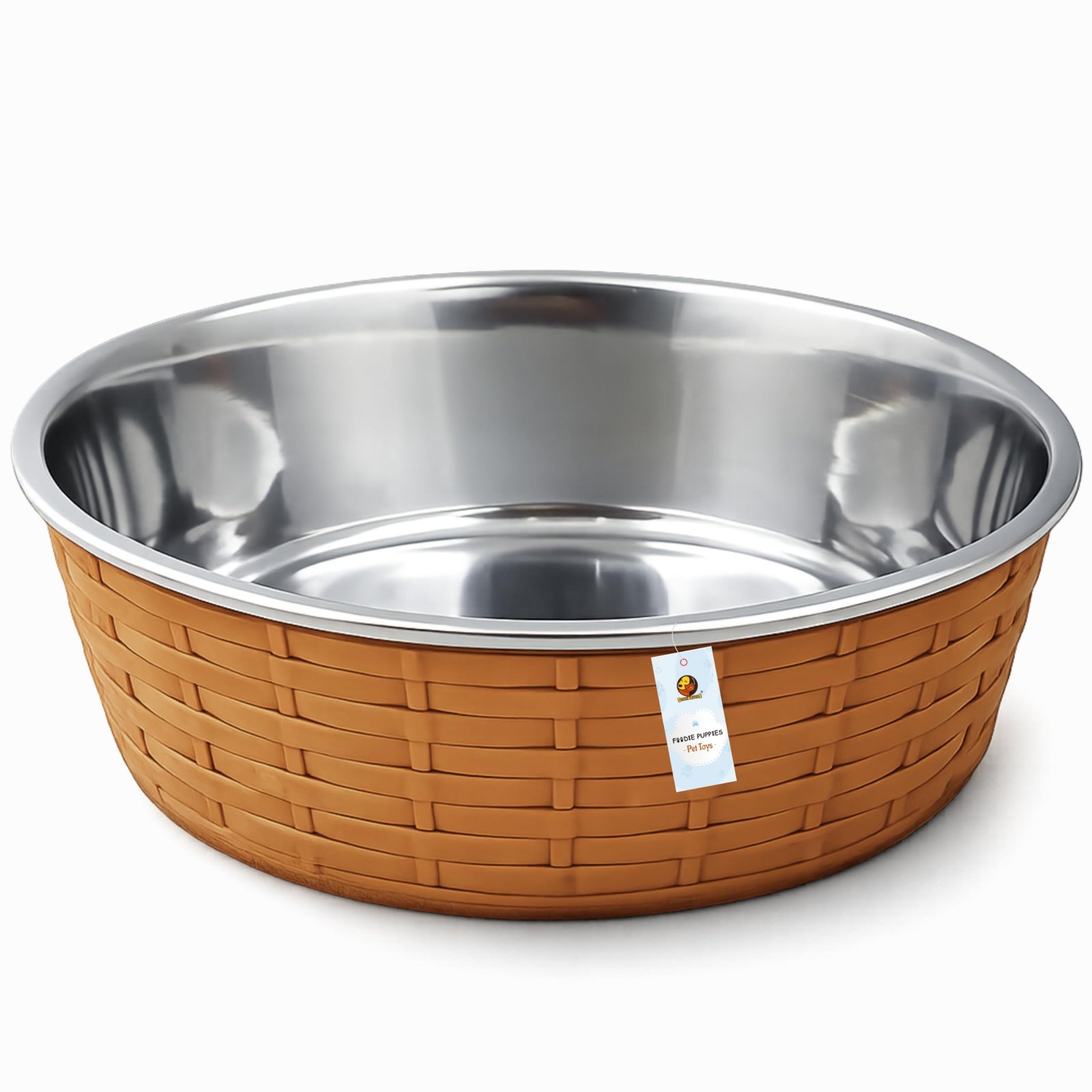 Foodie Puppies Stainless Steel Pet Feeding Woven Bowl - 1500ml (Brown - Large) for Medium to Large Dogs | Sturdy Base, Food/W