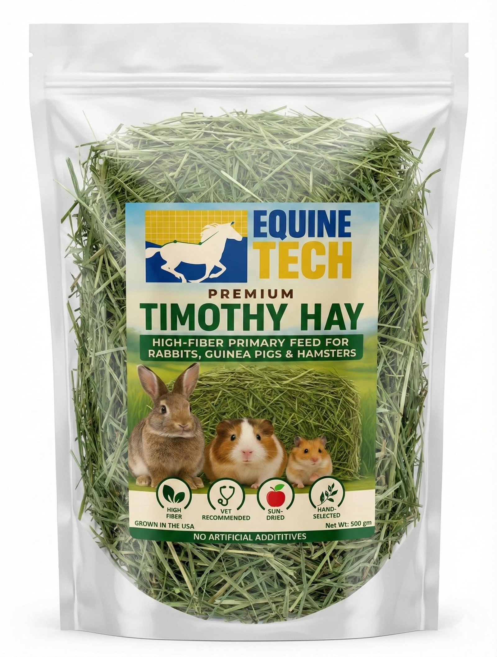 Fresh Timothy Hay for Rabbits, Guinea Pigs & Hamsters. High Fiber, with Added Sun-Cured Apple Slices, Dust-Free, 100% Natural