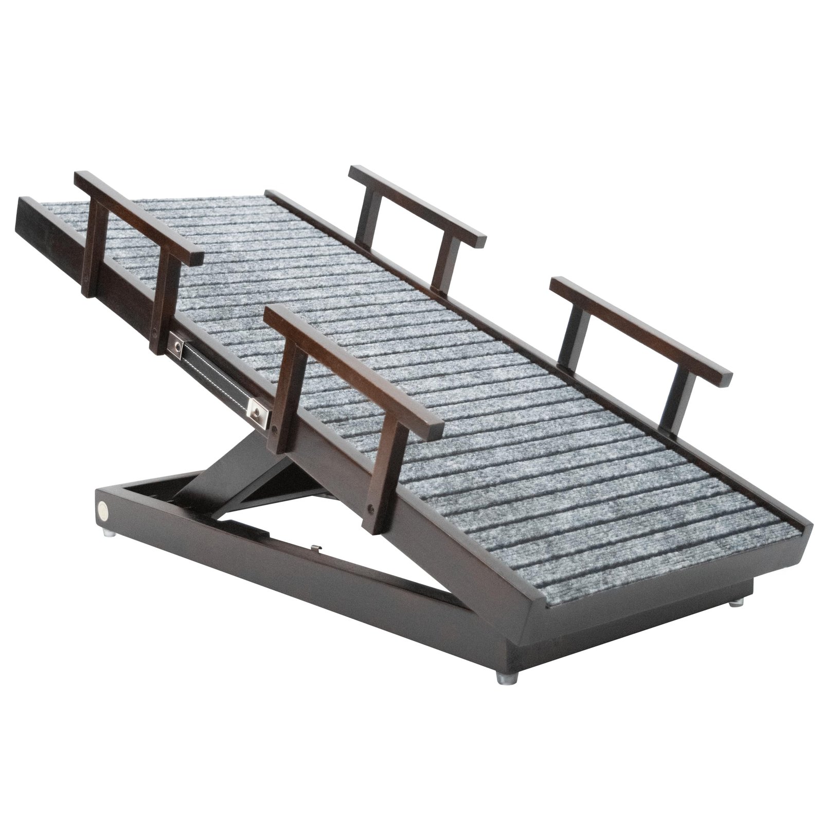 FurryLiving Foldable Solid Wood Pet Ramp with Safety Rails for Dogs & Cats - Adjustable Heights, Anti-Slip Carpet, Portable f