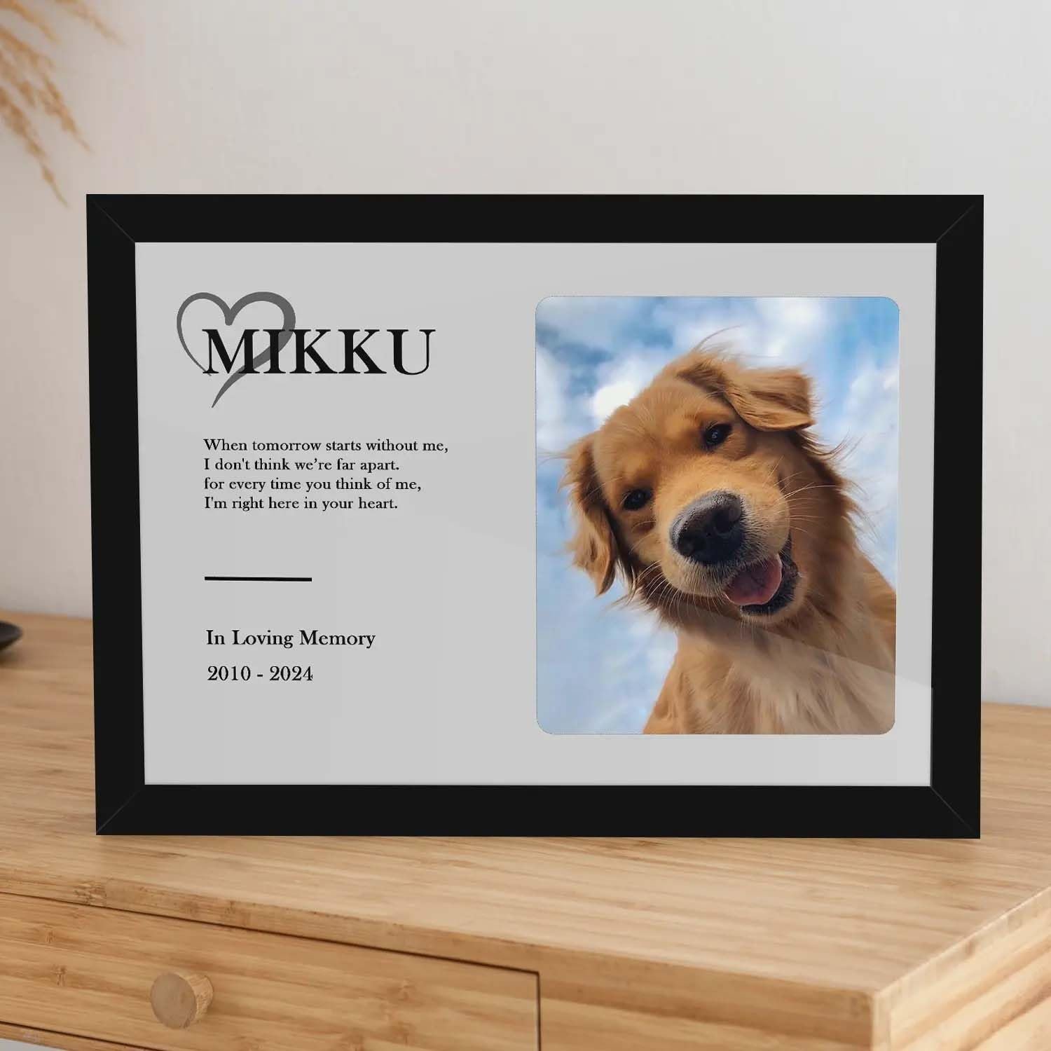 Giftway Custom Memorial Photo with Frame, Thoughtful Pet Memorial Pet Loss Gift, Dog Or Cat, Clear Black Wood MDF Frame Wall/