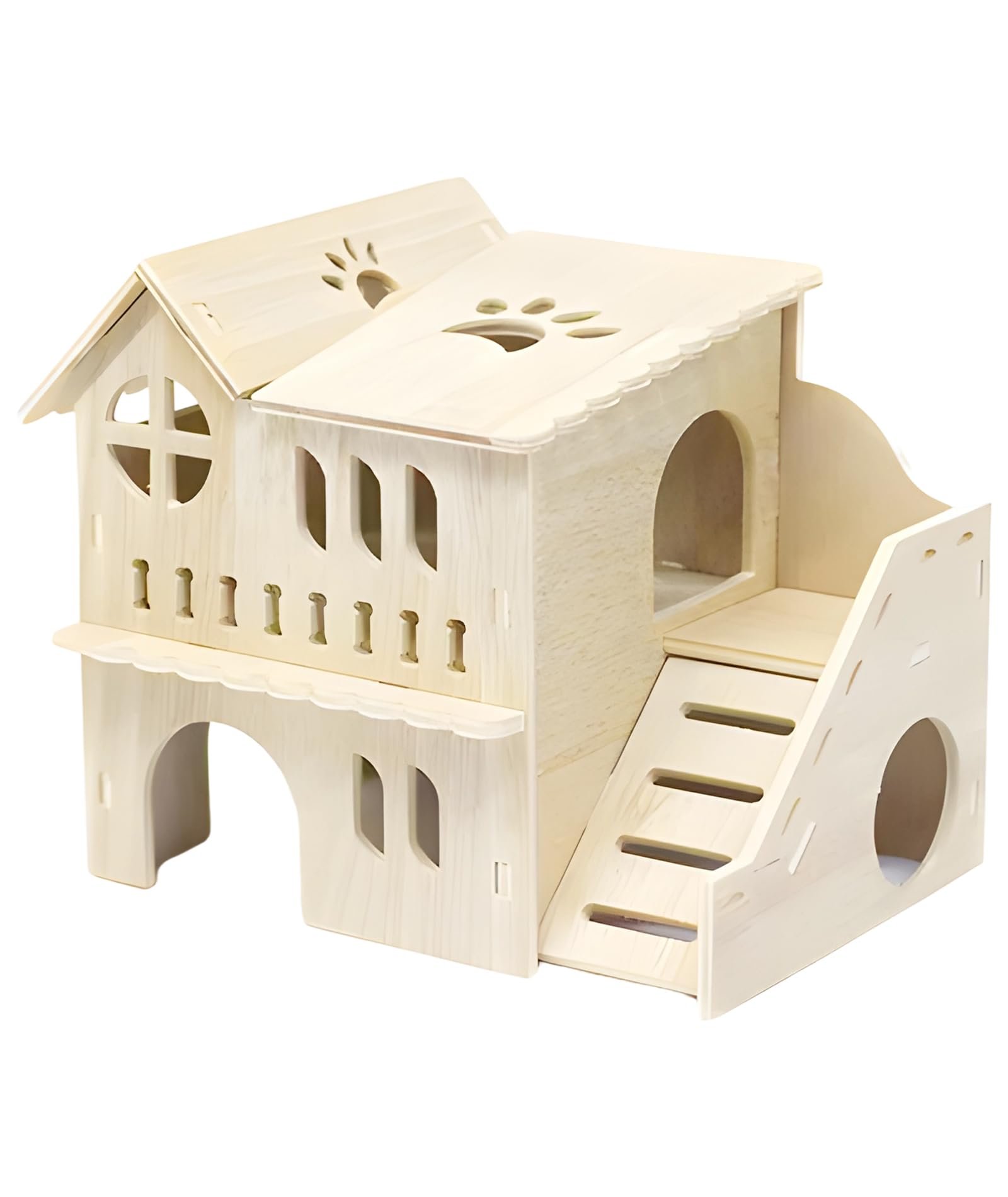 GODSDWARES, Hamster House, Hamster Toys, Guinea Pig House Natural Wooden Hideout for Hamsters, Guinea Pigs, and Small Pets, E