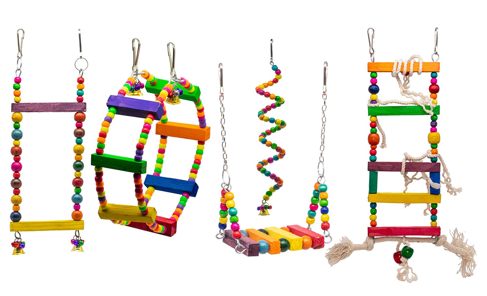 GREENBIRDS Toys Combo of 5 Pcs Includes 2 Interactive & Playful Ladders, 1 Bird Swing, 1 Ferris Wheel & 1 Spiral Hanging Toy