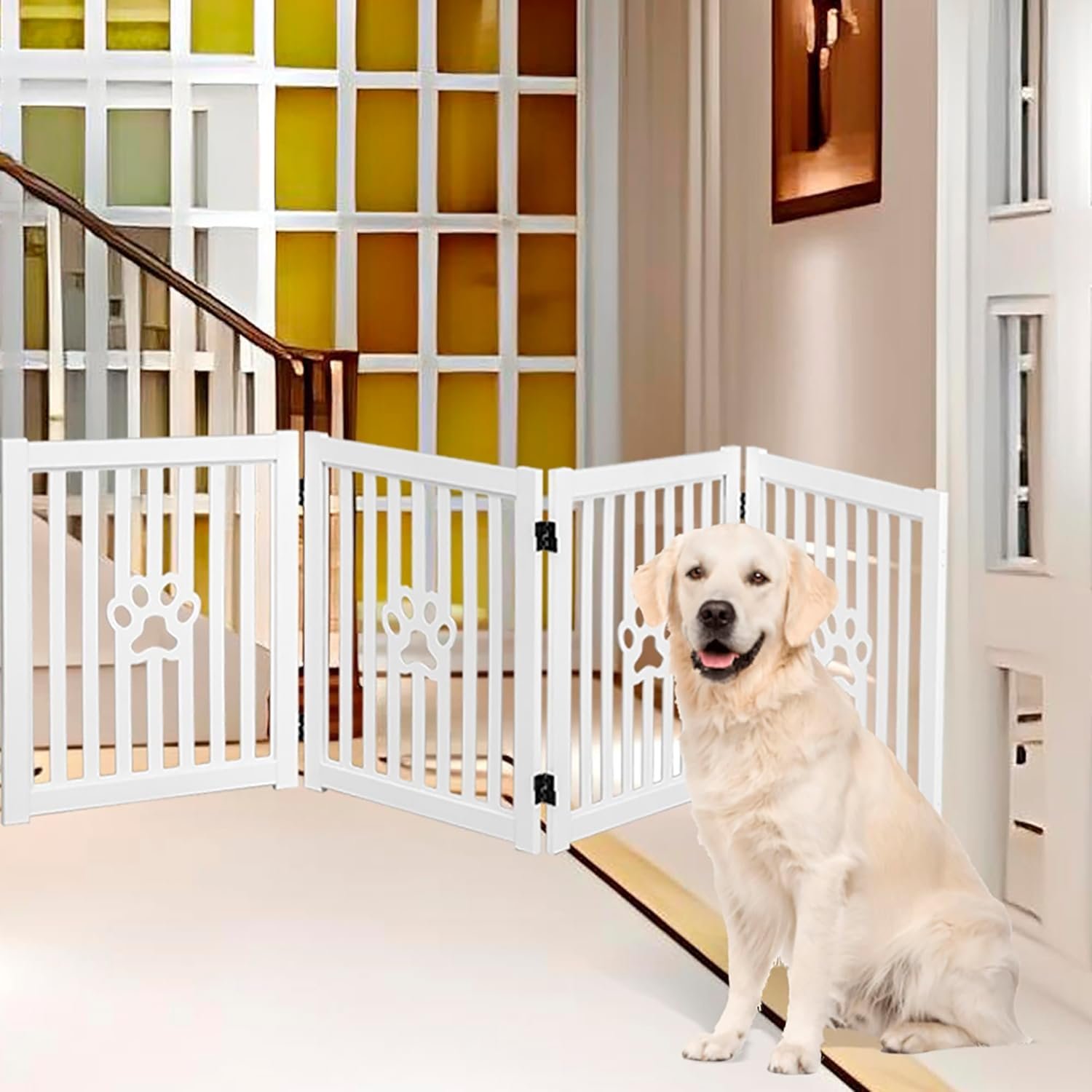 Hamdan Collection Pet Gate, Wooden Free Standing Dog Gate for Small Dogs and Cats. Great Folding Fence for Doorways, Halls, S