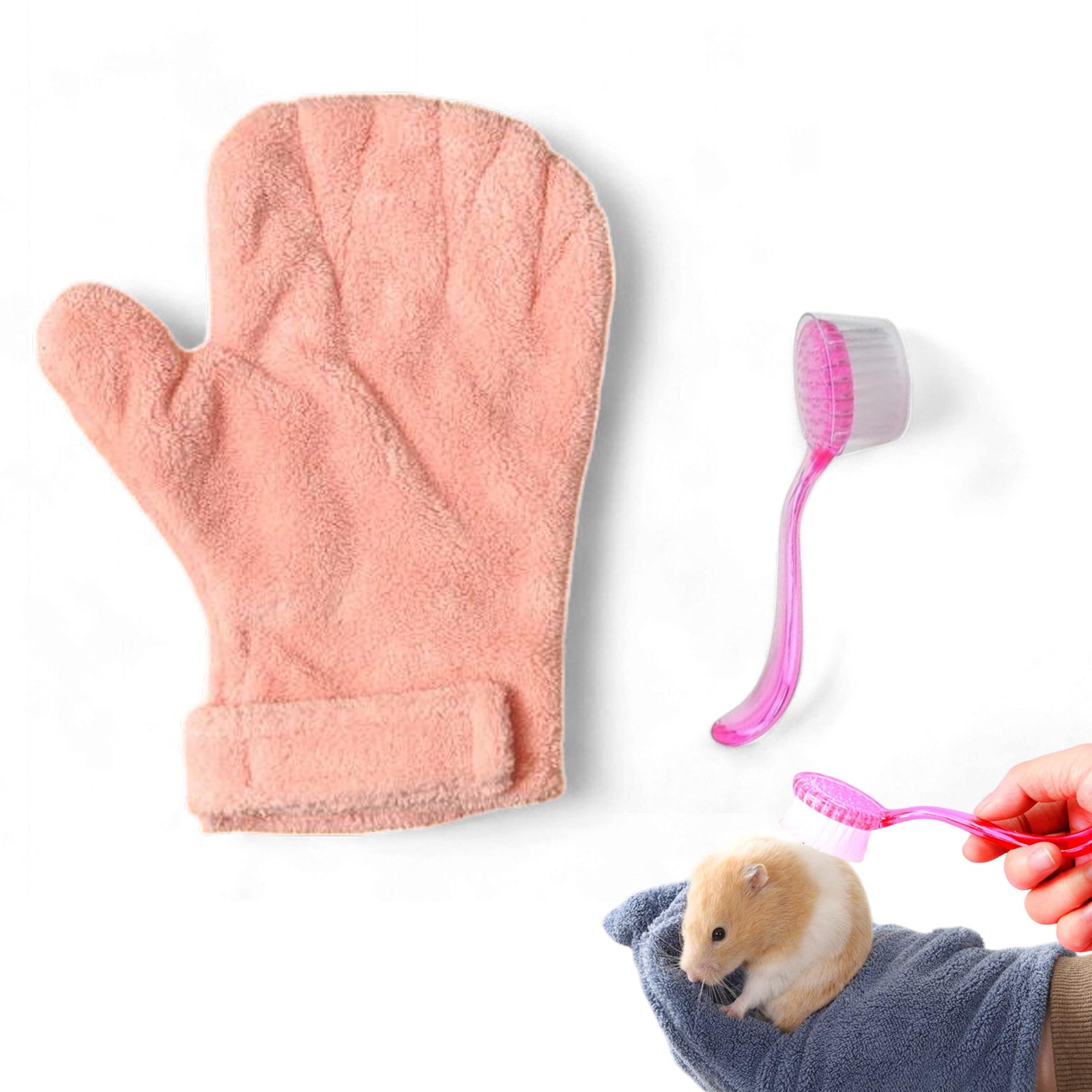 Hamster Calming Bite Proof Gloves and Grooming Brush Set, Hamster Bite Resistant Gloves Massage Brushes, Anti-Bite Glove Groo