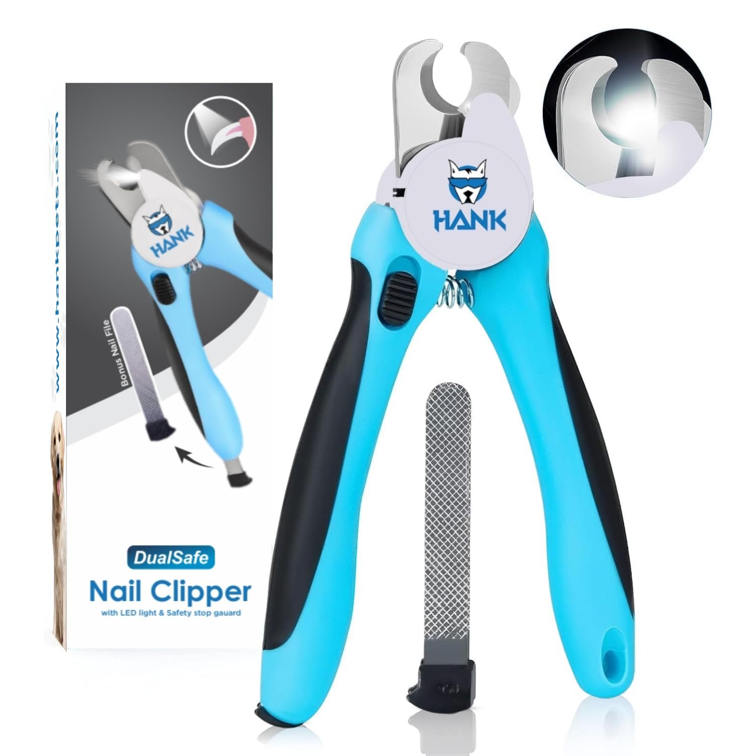 HANK LED Dog Nail Trimmer - Extra Sharp Stainless Steel Blade - Illuminates Light for Nails Bloodline - Avoid Over Cutting -