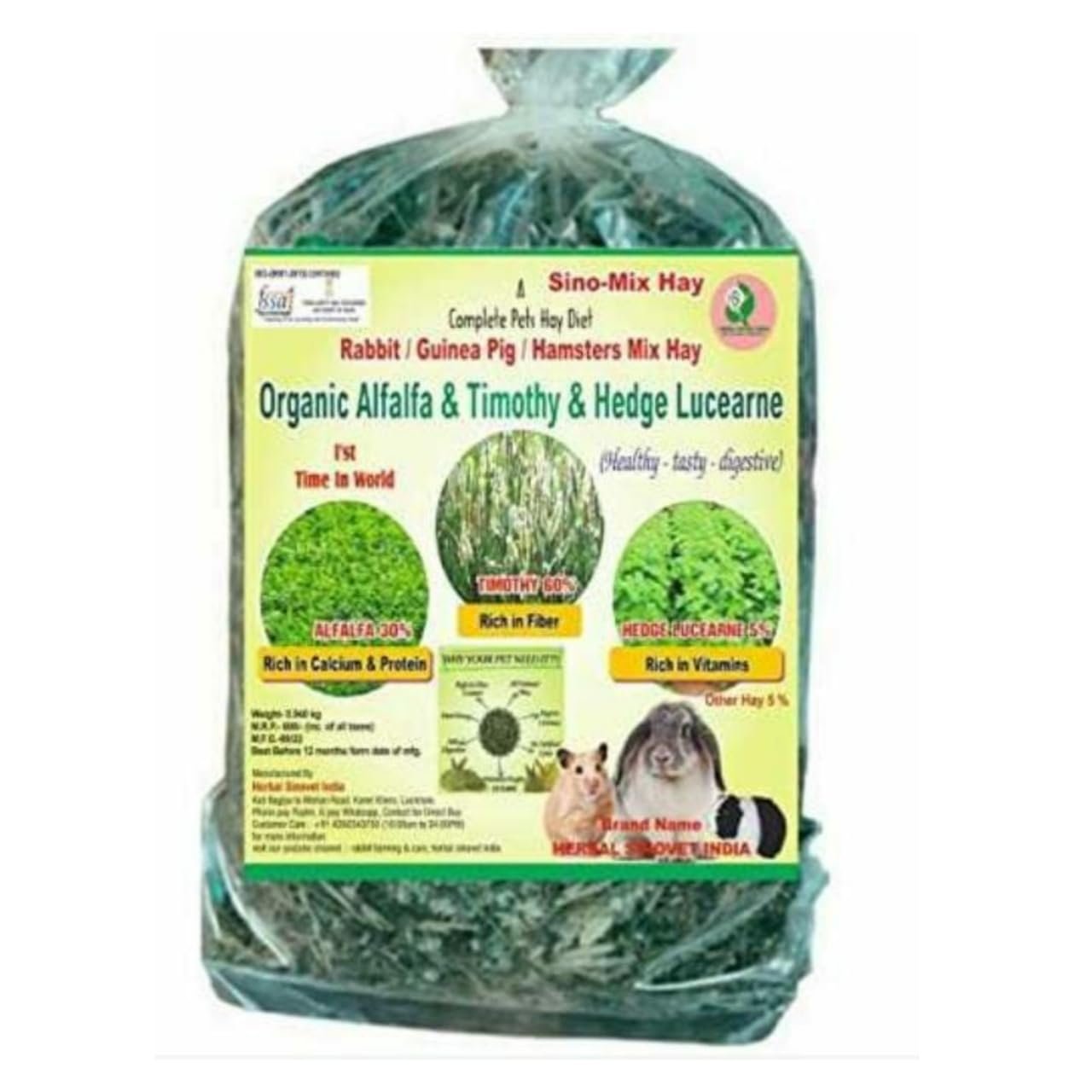 Herbal Sinovet India Premium Alfalfa/Timothy/Lucerne/Mix hay for Rabbit/Guinea Pig/Hamster and Small Pets