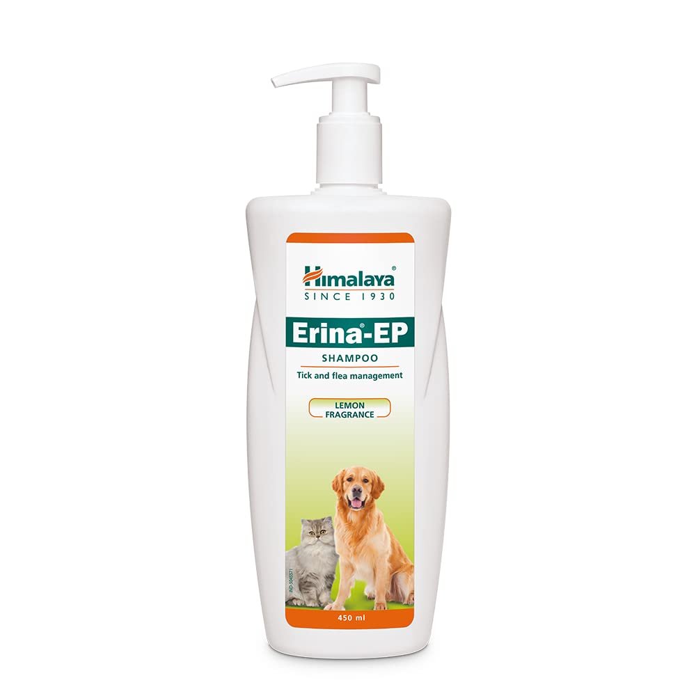 Himalaya Erina-EP Shampoo | 450 ml | Tick & Flea Control for Dogs & Cats | With Neem & Eucalyptus for Skin Health & Hygiene
