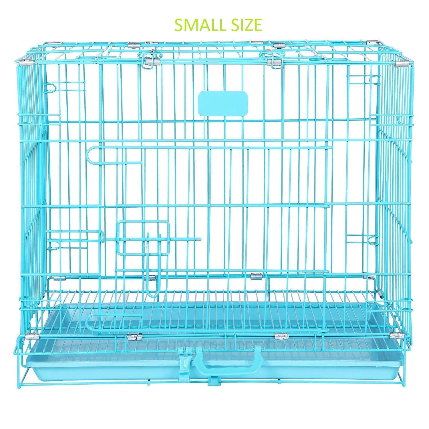 HOME BARGAINS Single Door Folding Metal Dog Cage/Crate/Kennel with Removable Tray (17.2x12.5x15.9 Inches, Blue)