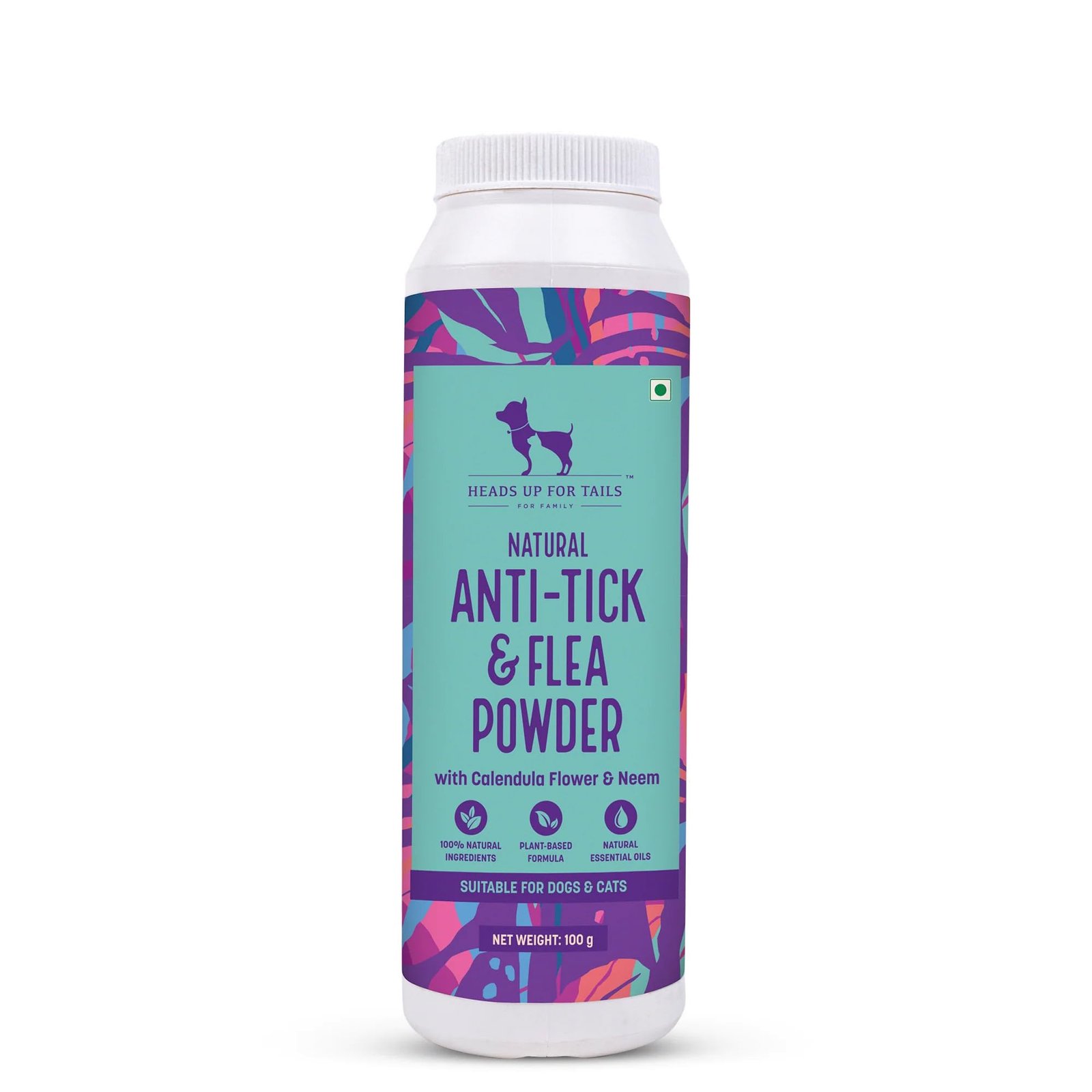 HUFT All Natural Anti Tick & Flea Powder for Dogs & Cats – 100 gm, Herbal Protection Against Ticks, Fleas & Lice | Safe, Gent