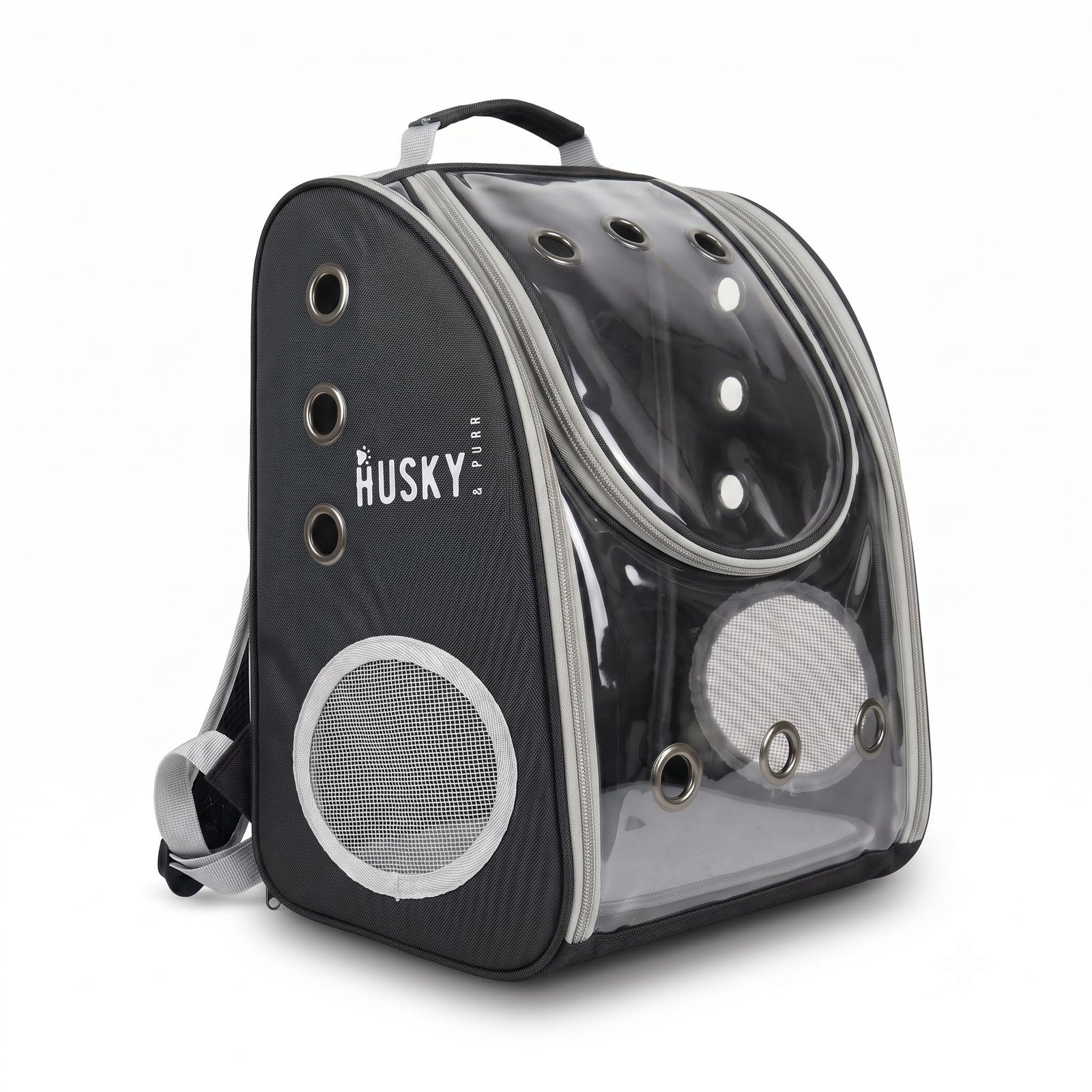 Husky & Purr Cat Bag Carrier Backpack, Black | Collapsible Breathable Pet Carrier Backpack | Anti-Scratch Transparent Cat Car