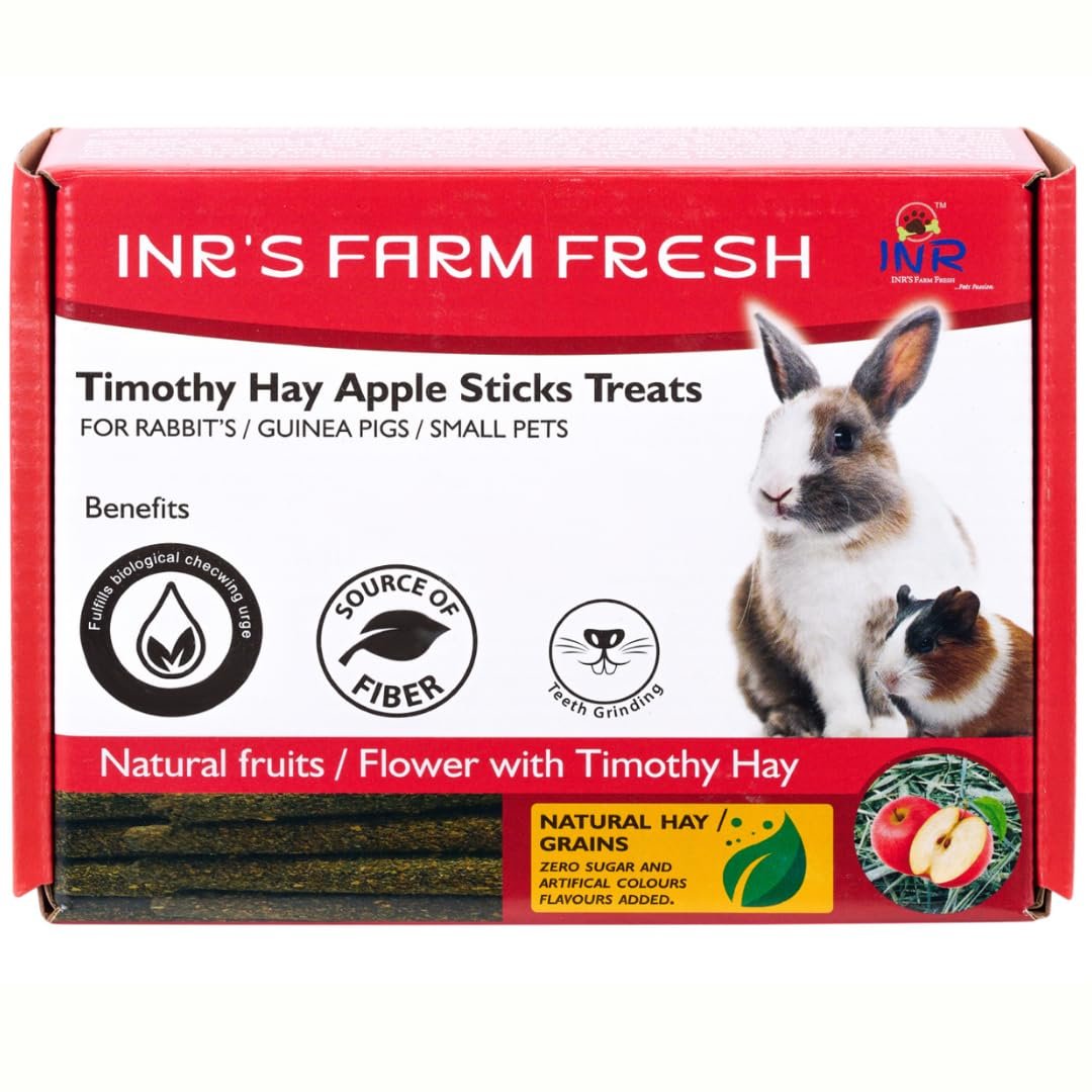 INR's Farm Fresh Timothy Hay Apple Stick Treats for Rabbits, Guinea Pigs, Hamsters & Other Small Pets (125g) | Natural High-F