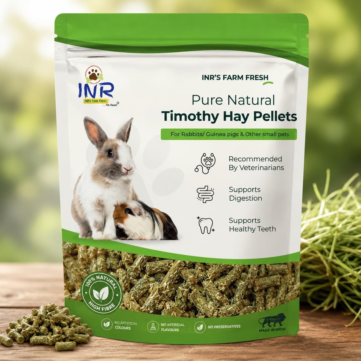 INR's Farm Fresh Timothy Hay Pellets (1Kg) | Pure & Natural High Fiber Rabbit Food | Healthy Timothy Hay for Rabbits, Guinea