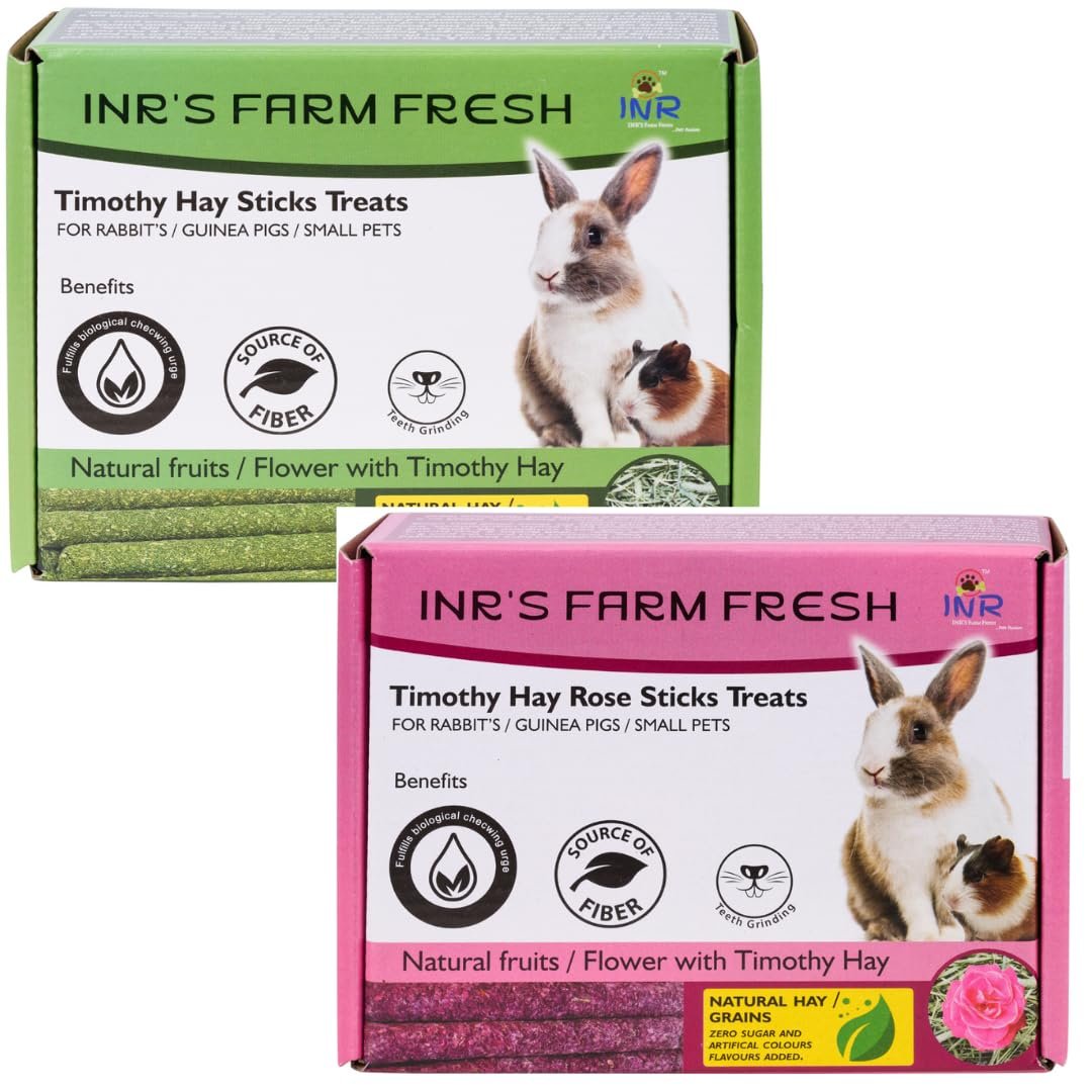 INR's Farm Fresh Timothy Hay Rose Sticks & Timothy Hay Stick Treats, 125g Each Total 250 GMS