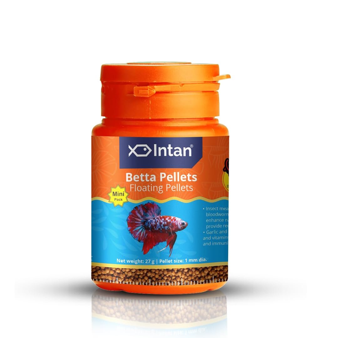Intan Betta Pellets (1mm Floating) | 27gm - Highly Nutritious Ornamental Fish Food for Betta Siamese Fighters, Crown Tail, Lo