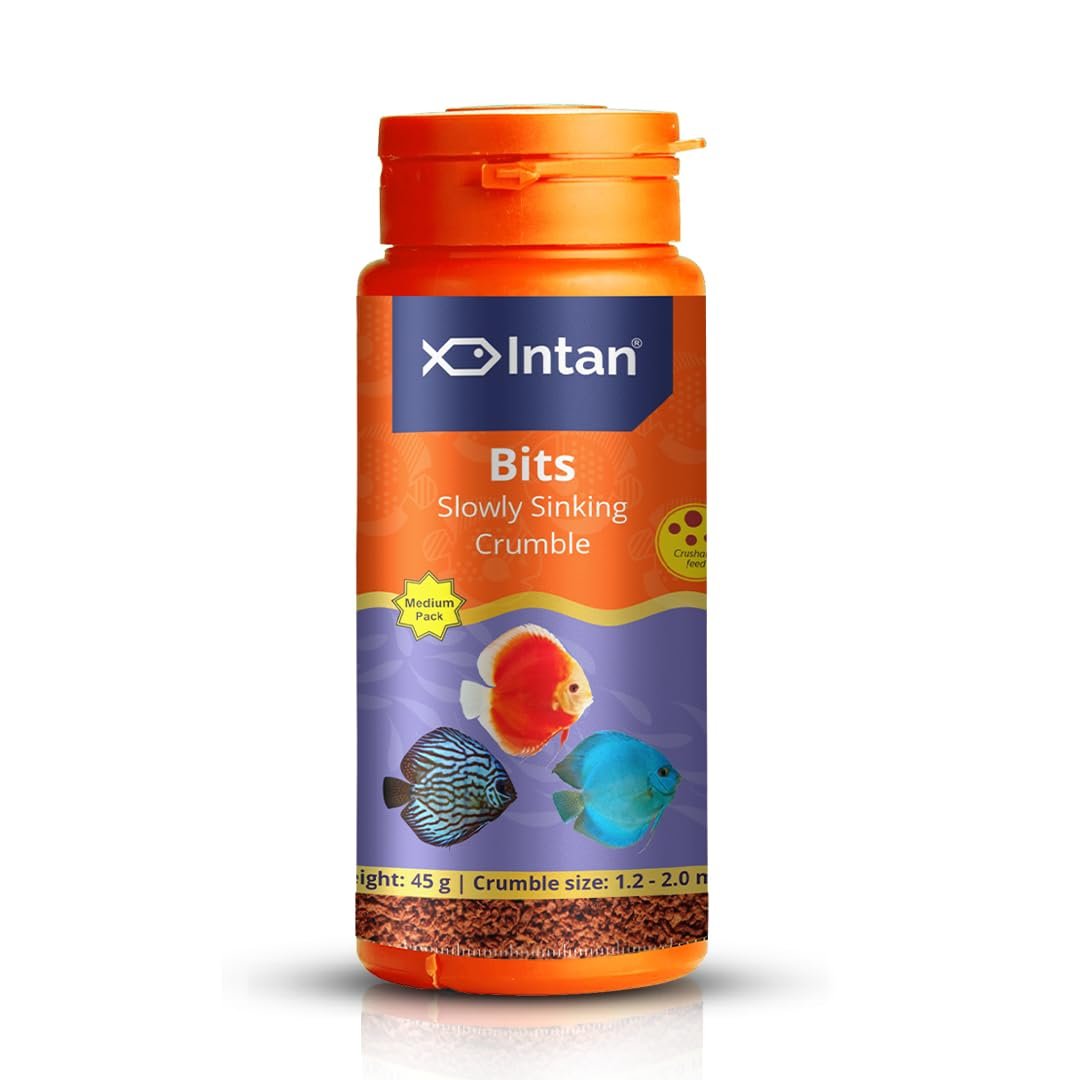 Intan Bits (1.2-2mm Slow Sinking Crushable Crumble) | 45gm - Highly Nutritious Ornamental Fish Food for All - Discus, Danios,