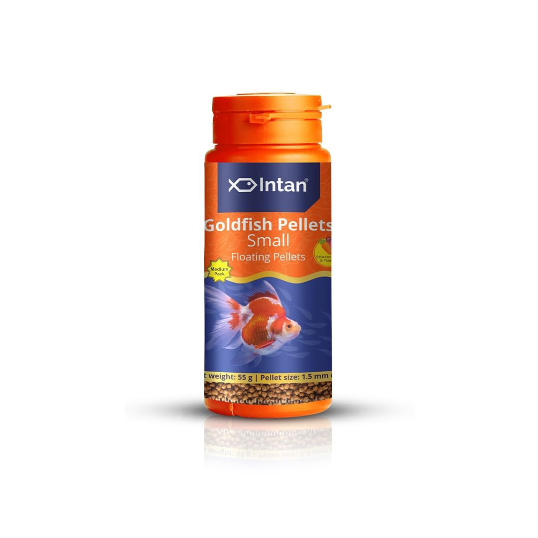 Intan Goldfish Pellets (Small 1.5mm Floating) | 55gm - Highly Nutritious Ornamental Fish Food for All Goldfish - Ryukin, Red