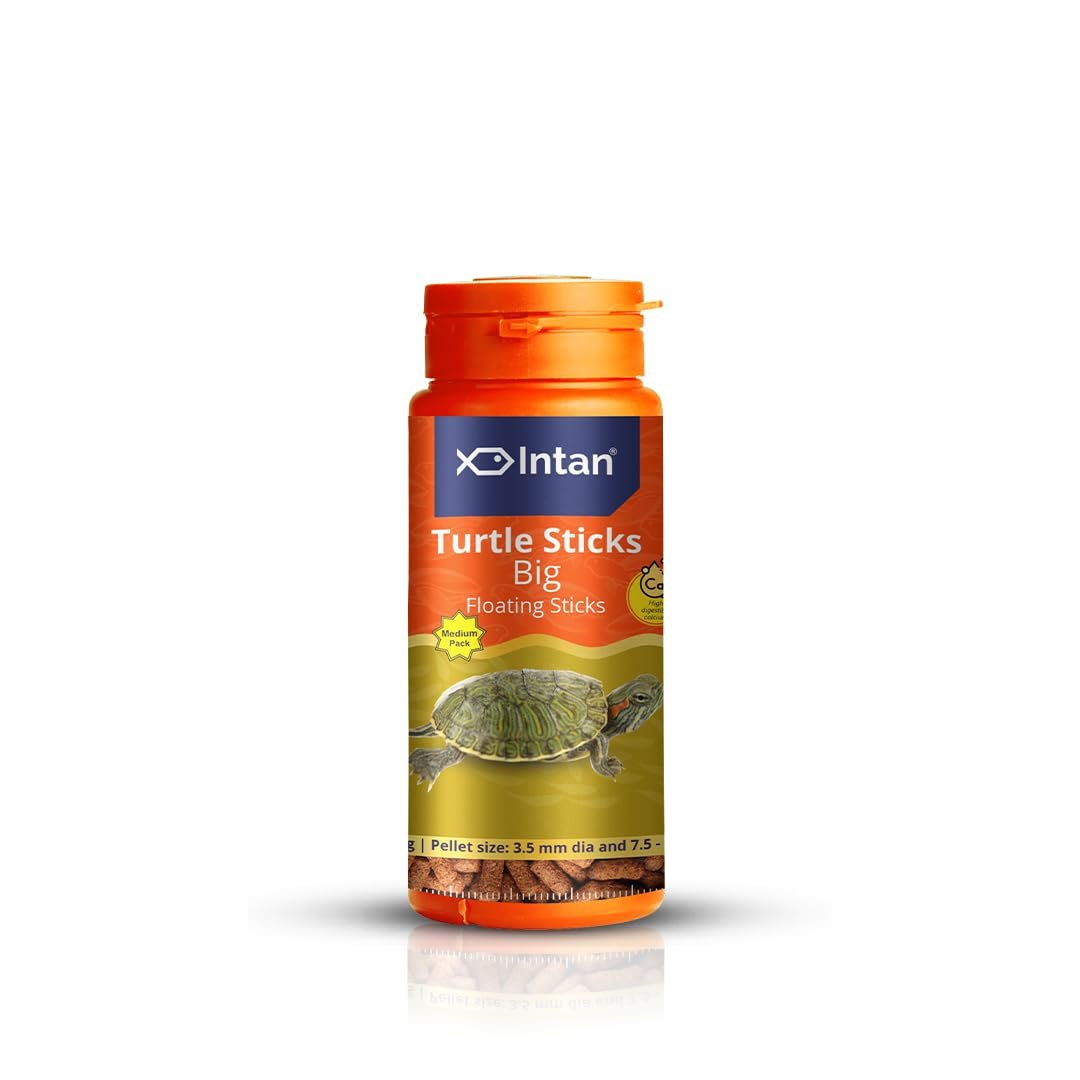 Intan Turtle Sticks (Big 3.2mm x 7.5-11.5mm Floating) | 45gm - Highly Nutritious Ornamental Fish Food for Turtles, Amphibians