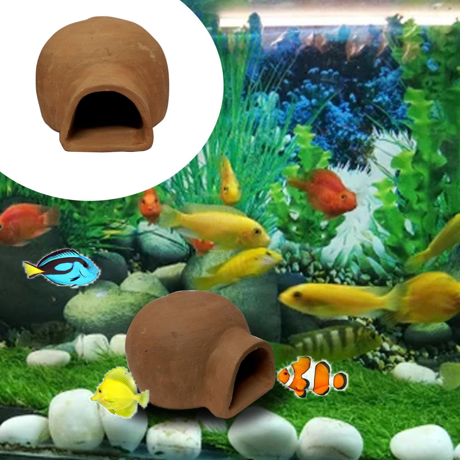 JAINSONS PET PRODUCTS Aquarium Fish Tank Earthenware Terracotta Fish Breeding Cave Natural Clay Shelter for Plecos Cichlids S
