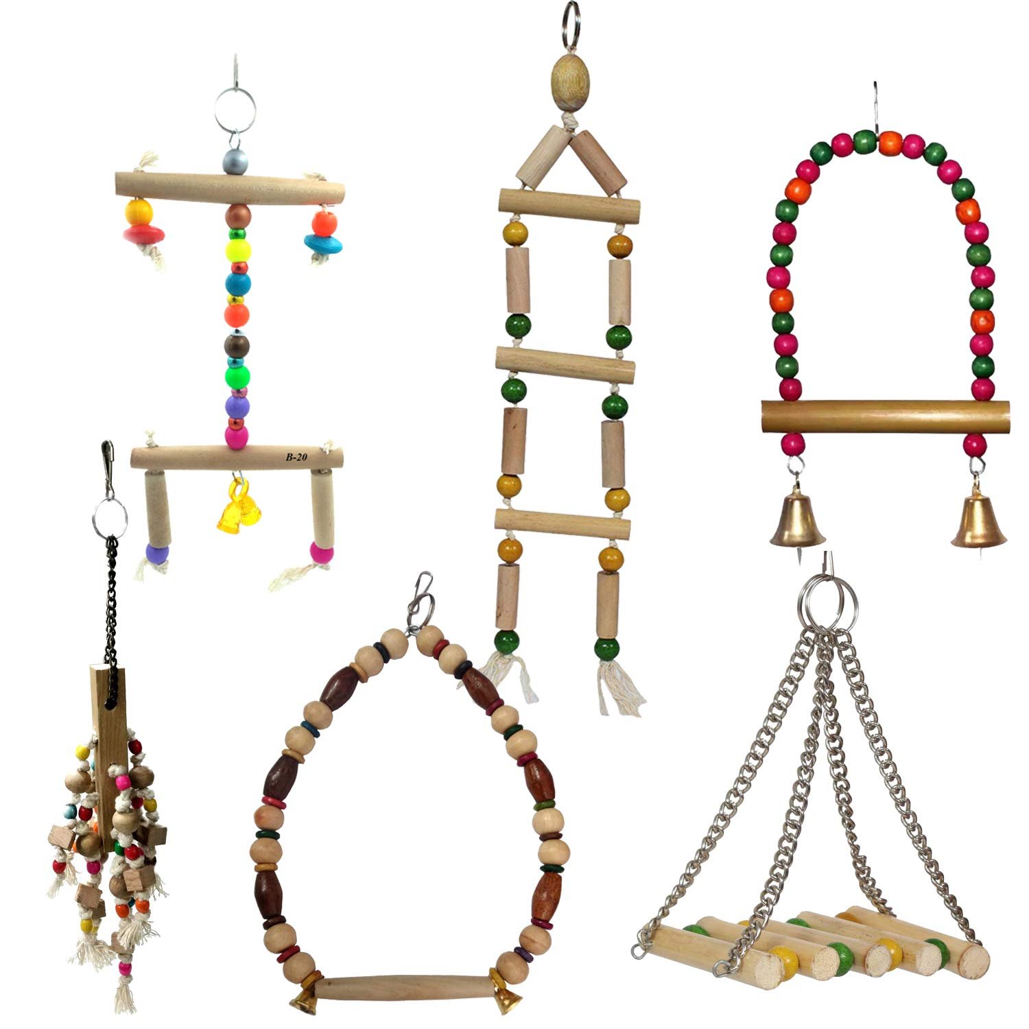 Jainsons Pet Products Bird Swing Toys, Chew Toys with Hanging Cage Toys for Small Parakeets, Cockatiels, Conures, Finches, Bu