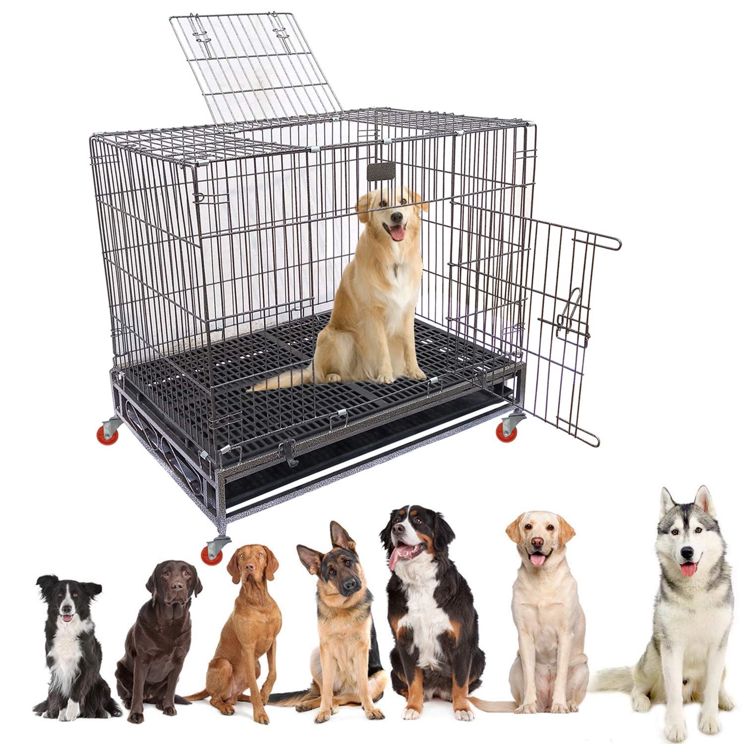 Jainsons Pet Products Heavy Duty Dog Crate Strong Metal Medium Dog Cage 36 Inch with Wheels (36x24x30 in, Black) Suitable for