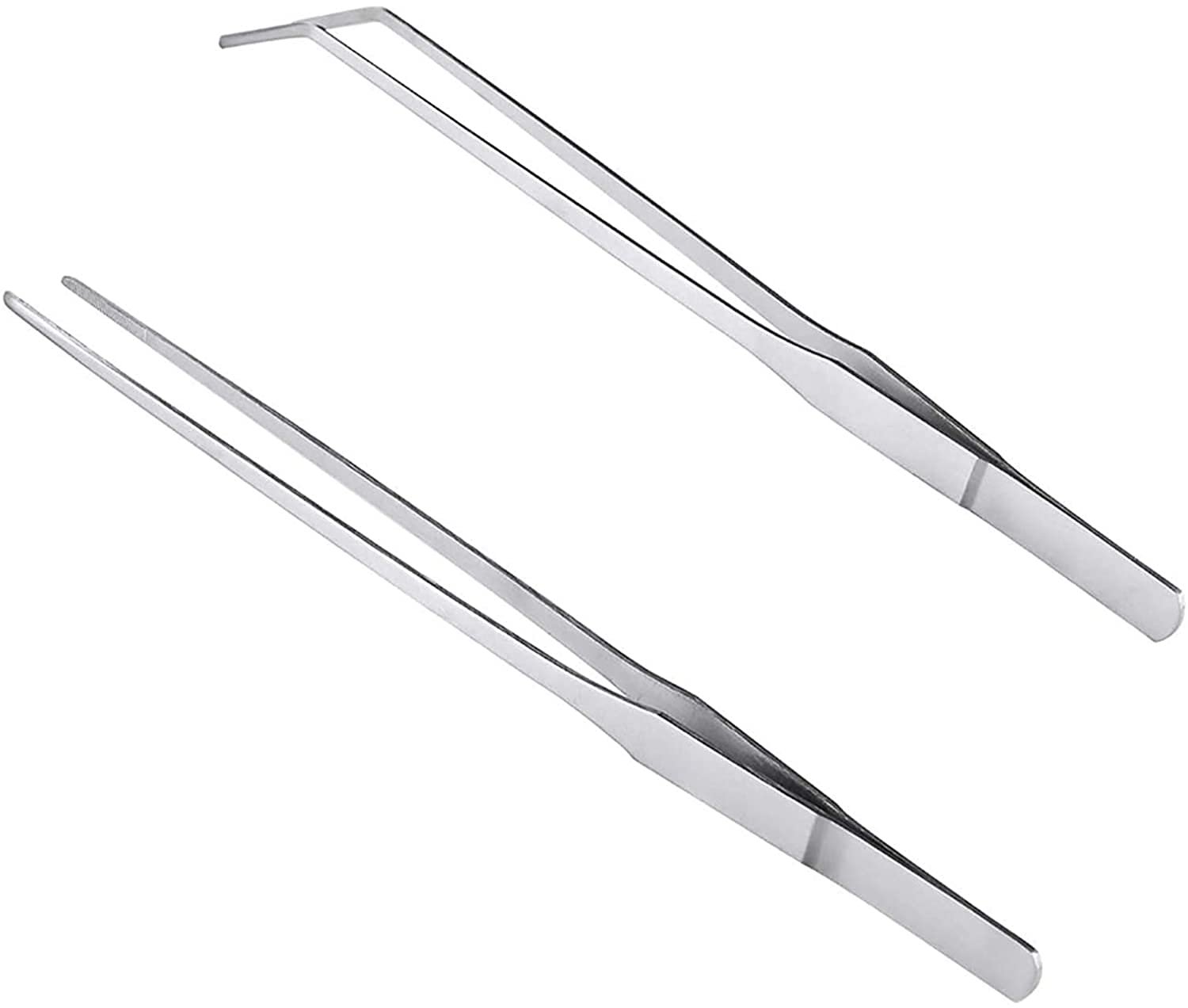 Jainsons Pet Products Long Handle Aquarium Tweezers Serving Tongs，Stainless Steel Polished Straight and Curved Tweezers Aquar