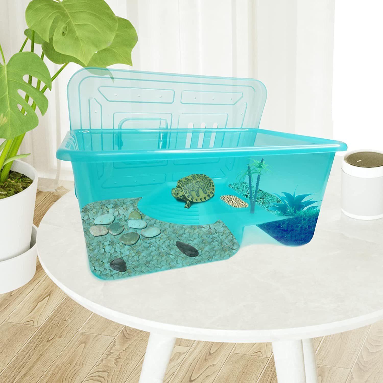 Jainsons Pet Products Turtle Tank, Plastic Terrarium - Safe & Durable Reptile Habitat with Lid (Small - 1 ft/12 in)