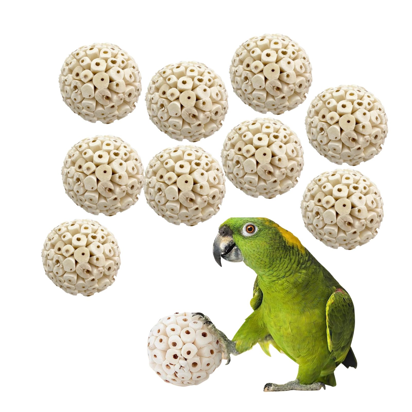 JOYNAGAR Natural Sola Wood Atta Ball Birds Foraging Toys for Cockatiels, Parrots, Budgies, Conures | 6 cm | Pack of 10 Pcs (S