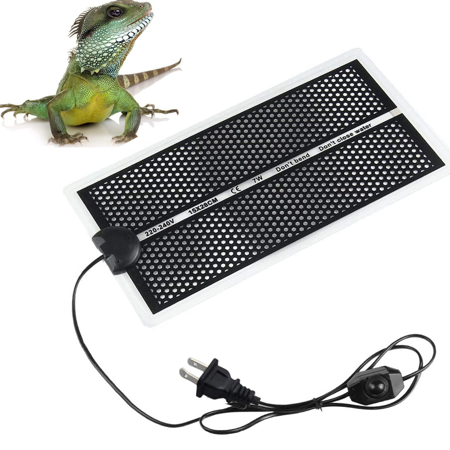KABASI Reptile Heating Pad with Temperature Adjustment, 7W Waterproof Reptile Heat Mat Under Tank Pad for Reptiles Tortoise S