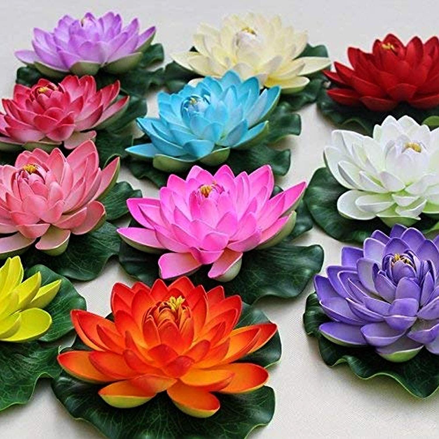 Kapoor Crafts® 4 Pcs Artificial Floating Lotus Foam Flowers with Rubber Leaf for Outdoor, Indoor Home, Wedding, Aquariums Dec