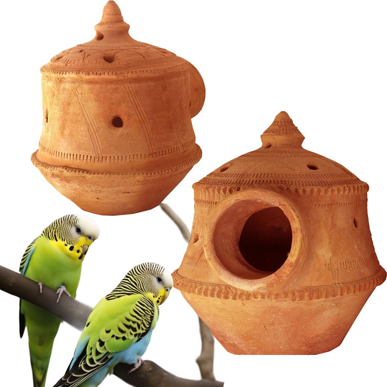 KRAFTSKALA All Natural Mud Bird Nest, Temperature Regulating Bird Cage Breeding Nest Outdoor Hanging Bird House for Budgies,