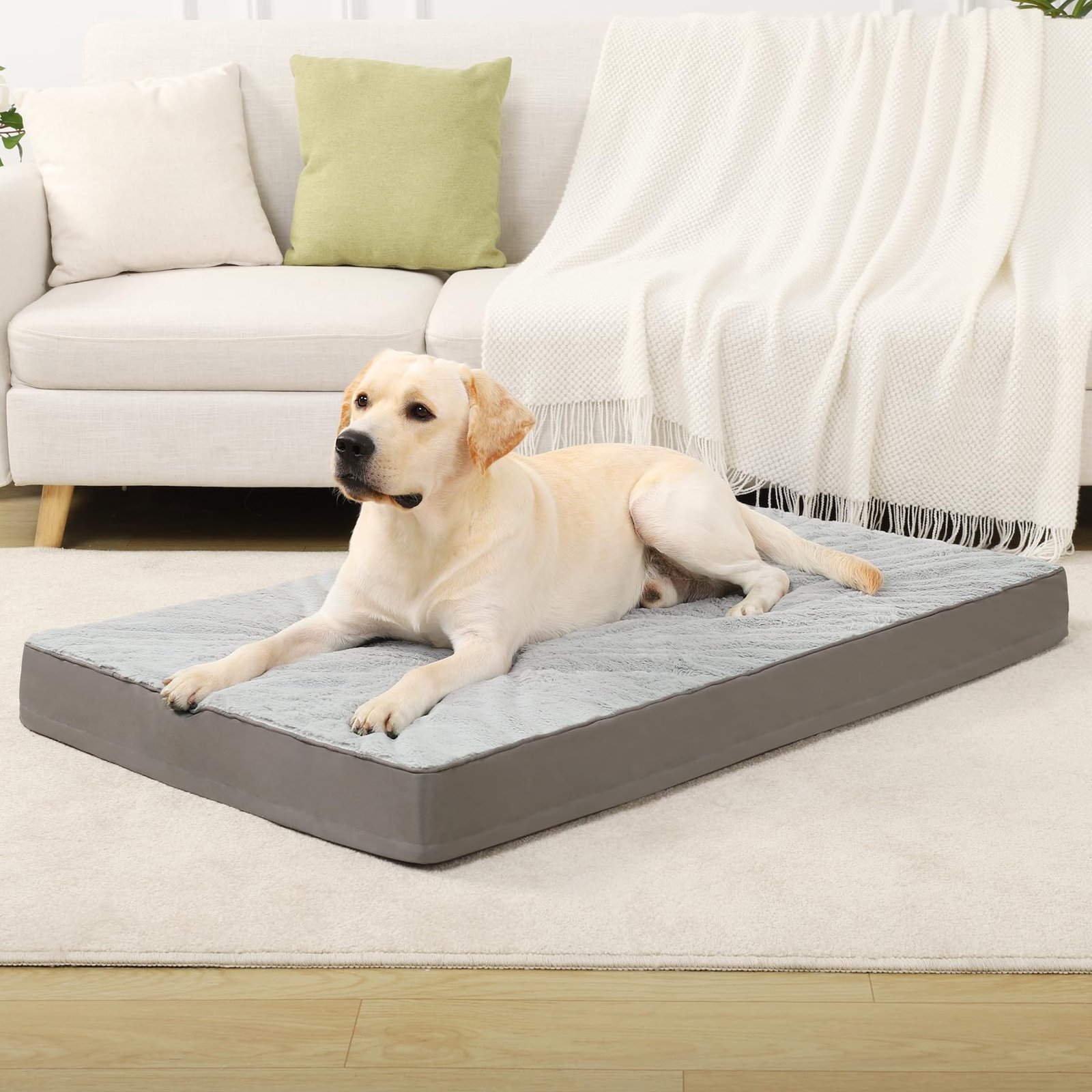 KSIIA Orthopedic Crate Bed for Extra Large Dogs, Deluxe Plush Washable with Removable Cover, Waterproof, Egg Crate Foam, 53 x
